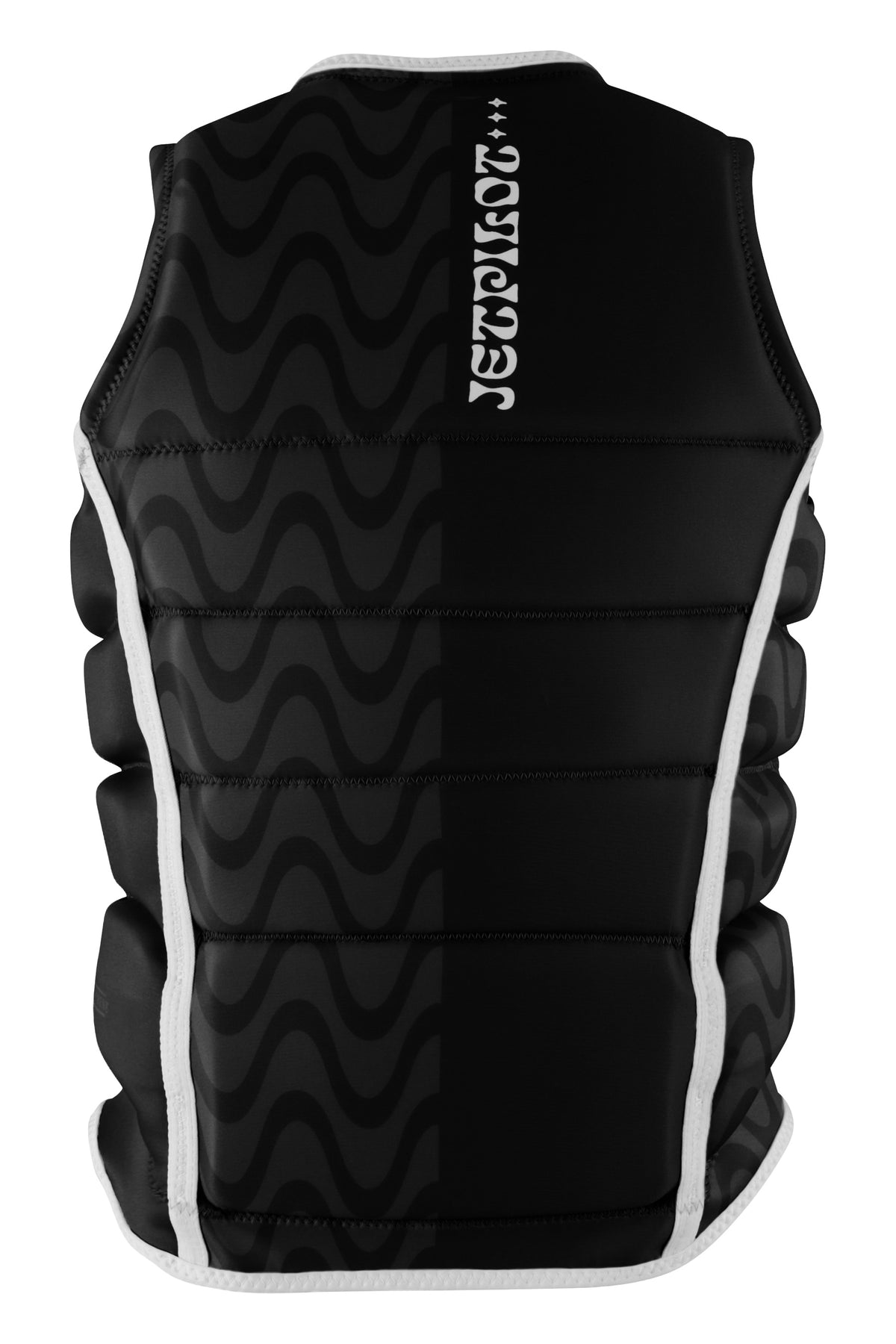 Back of the Black Luna with tone-on-tone waves down one half and the white Jetpilot logo running vertically