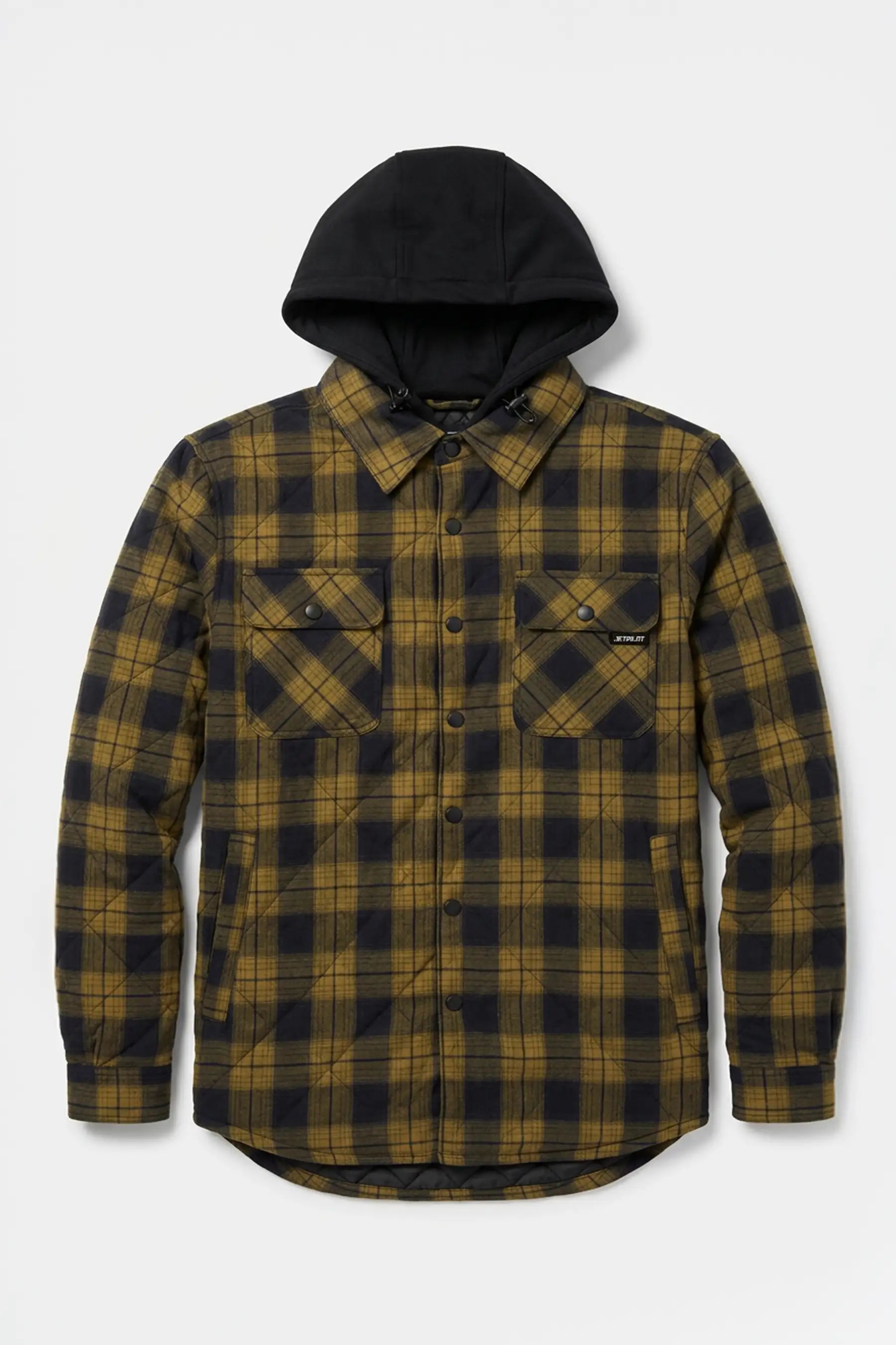 Jetpilot Mustard Quilted Flannel Jacket with a hood on a light gray background — image 2