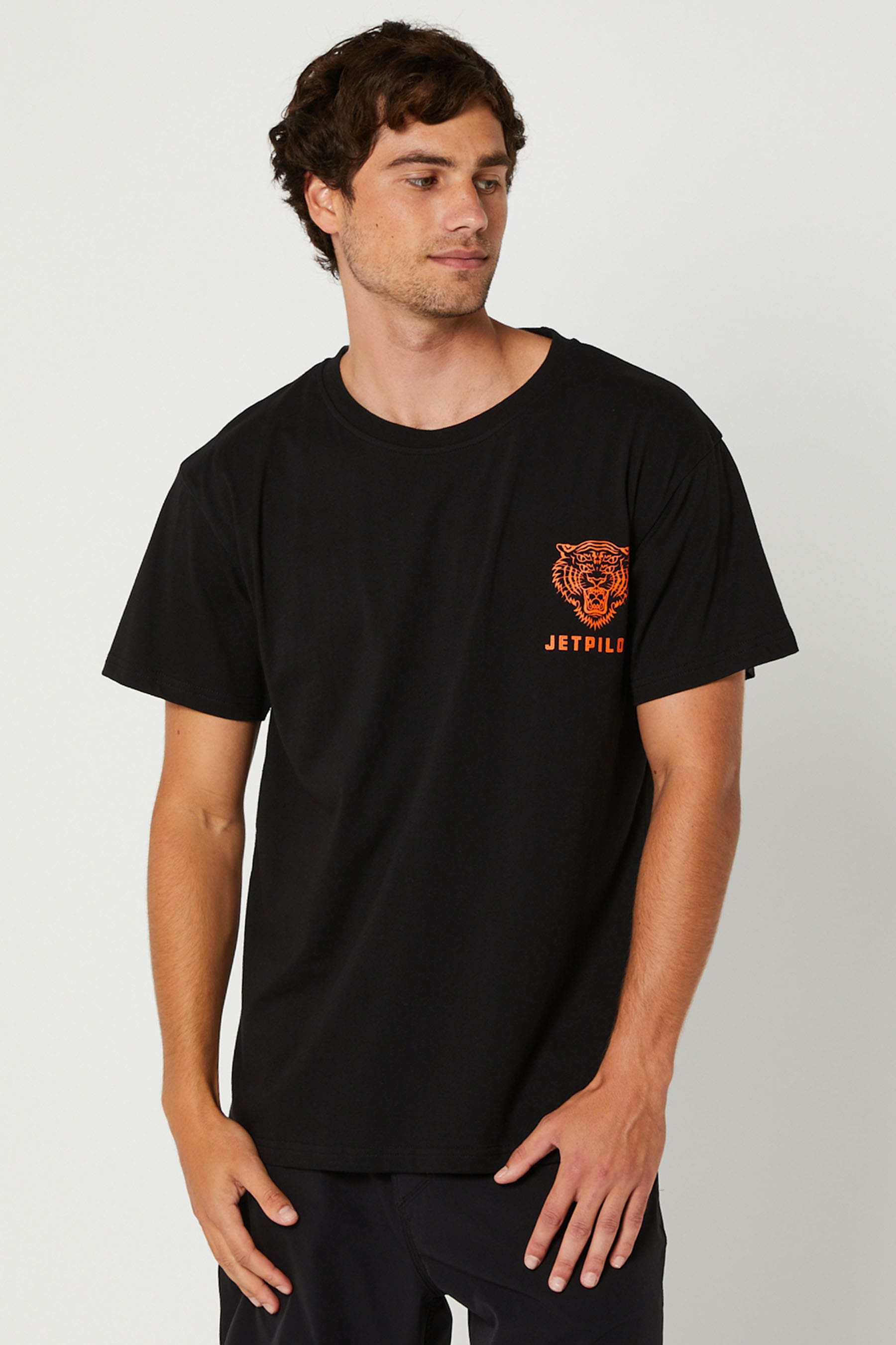 Tiger Mens SS T-Shirt Black Orange