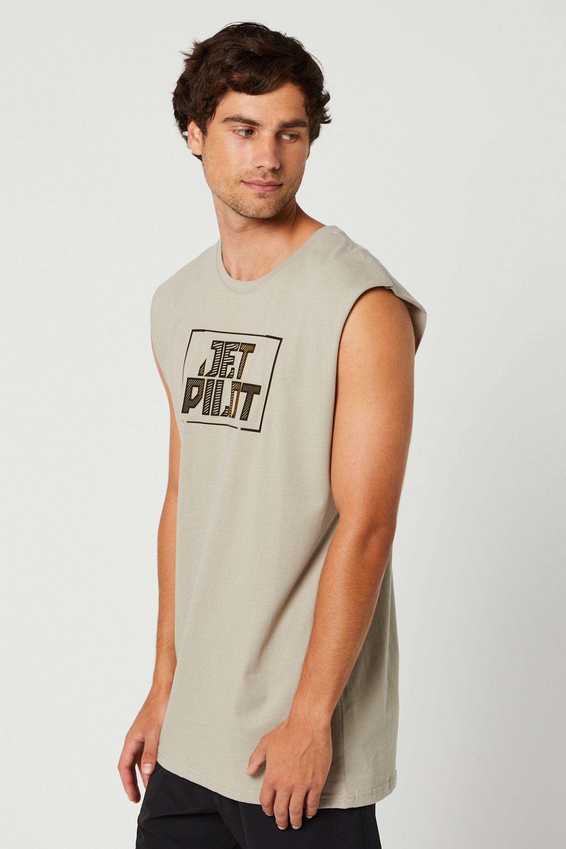 Jetpilot Corp Mens Muscle T-Shirt Warm Grey 3