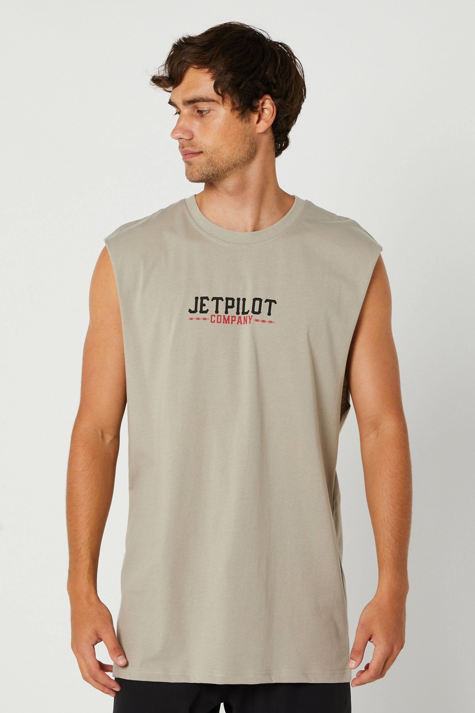 Jetpilot Hardcore Mens Muscle T-Shirt Warm Grey