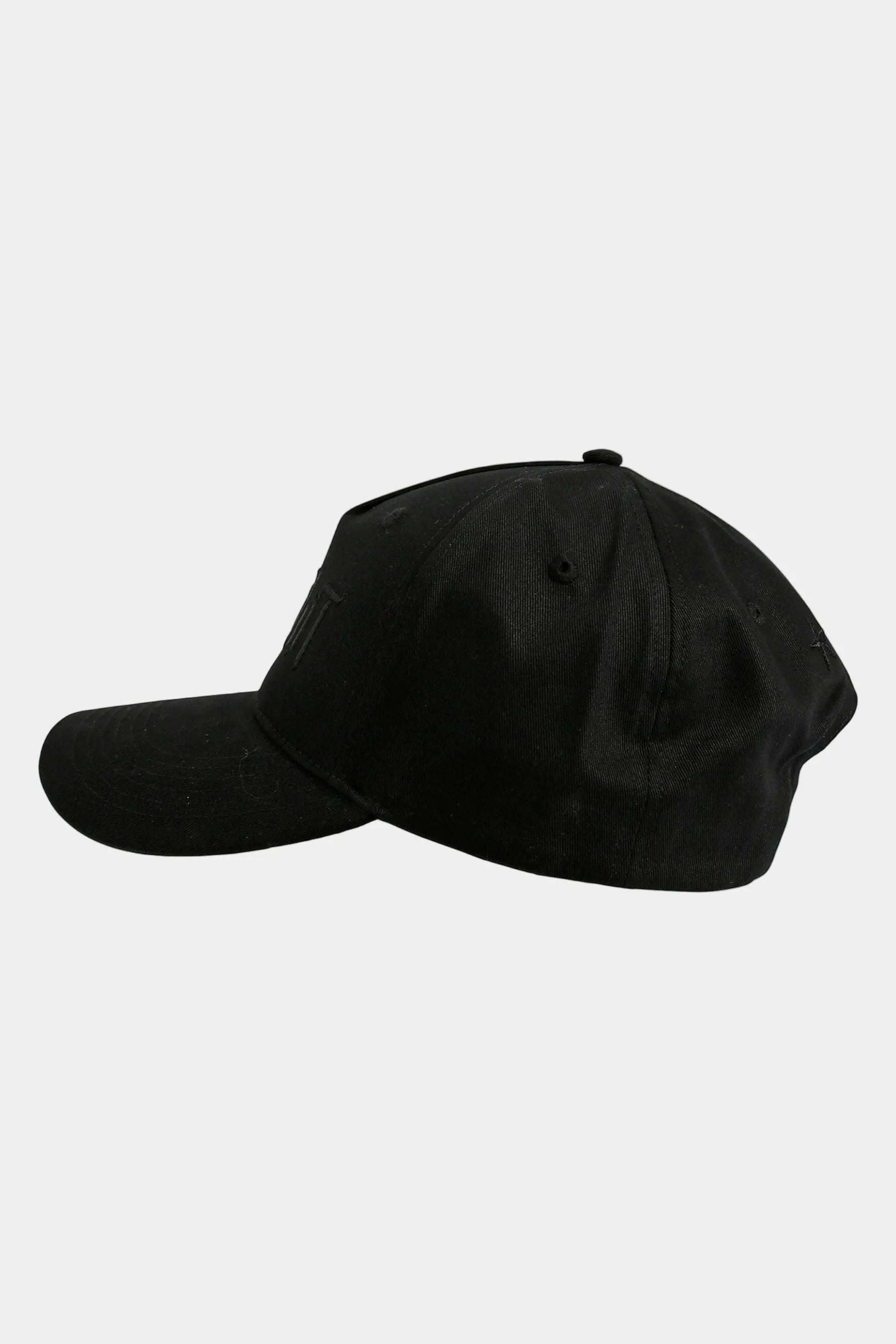 Black snapback cap on a white background