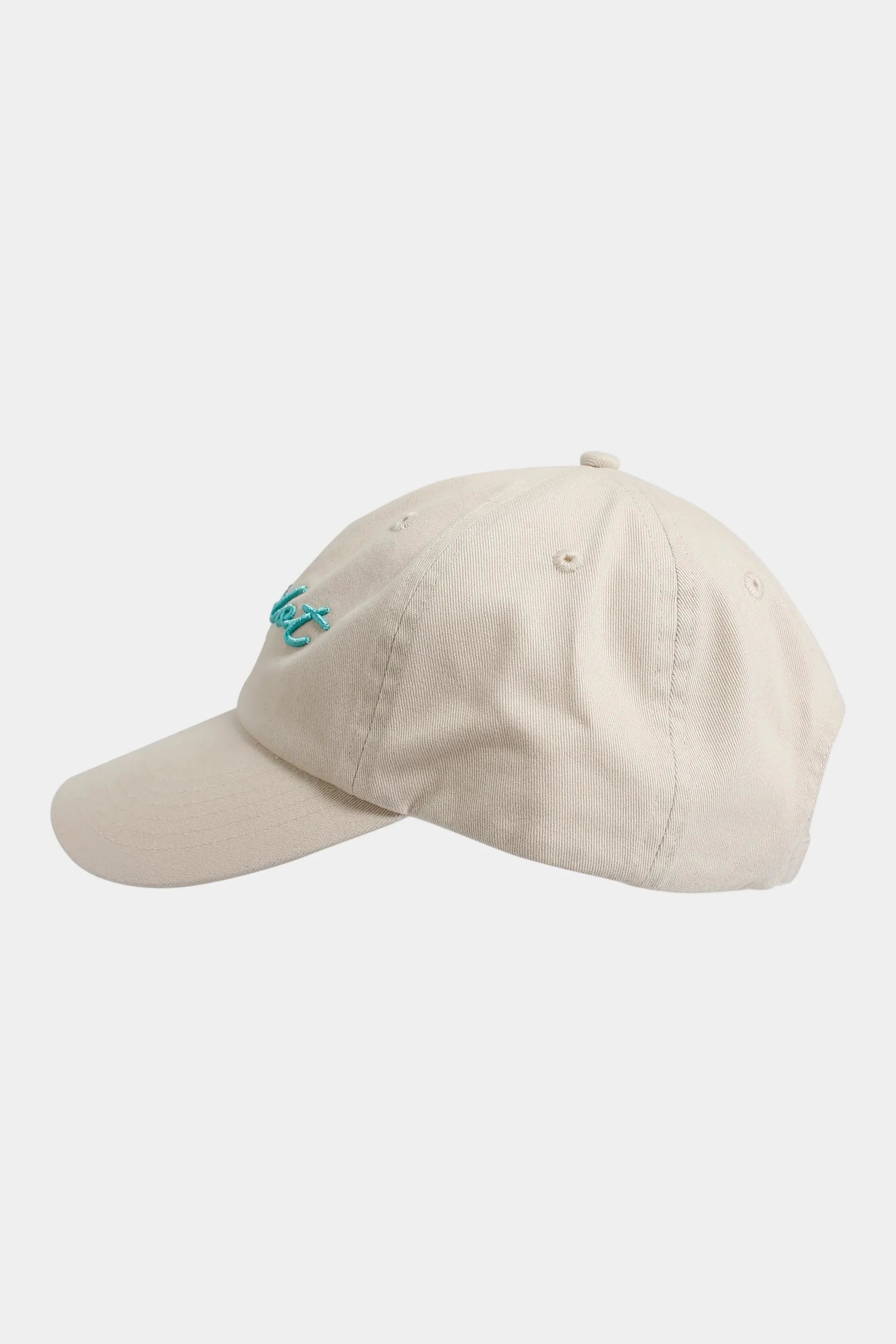 Off-White coloured cap with a small logo on a white background
