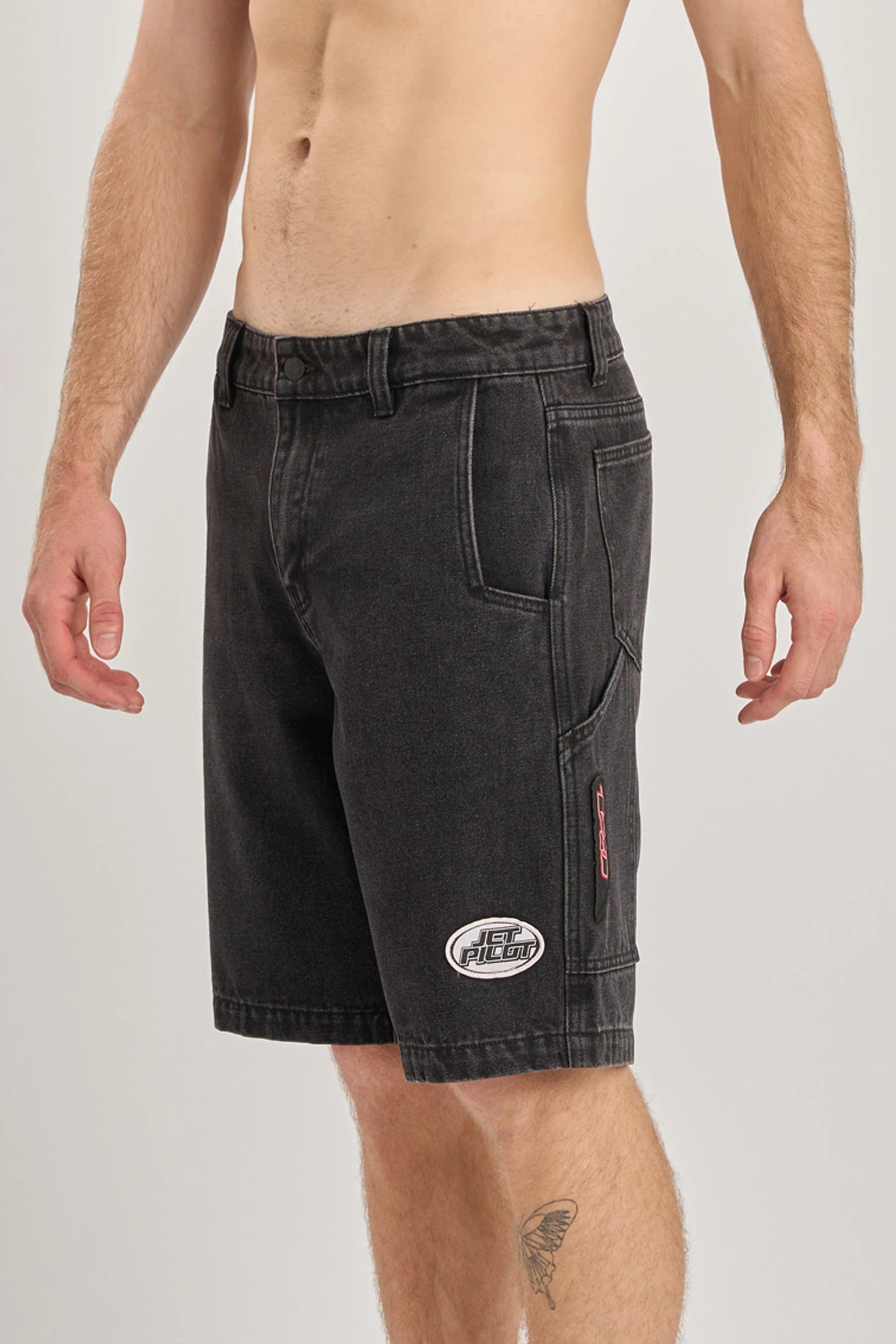 Jetpilot Factory Denim Shorts - Black Front Side Profile