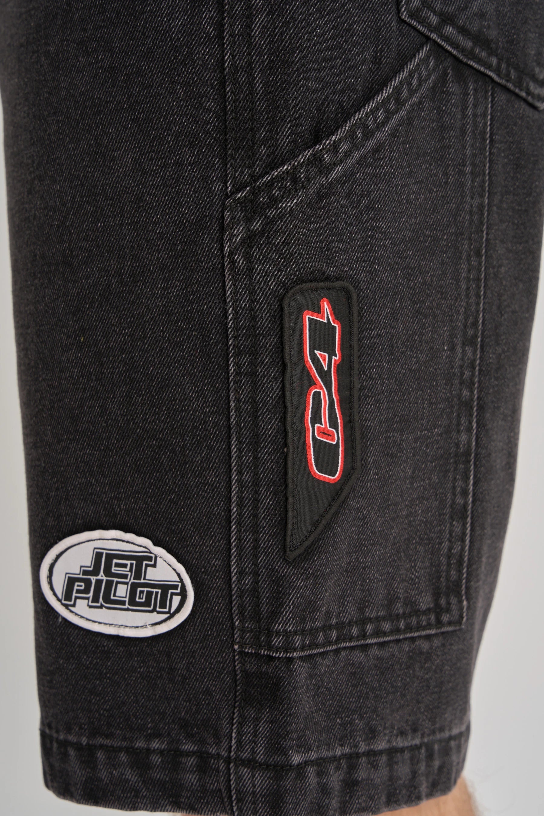 Jetpilot Factory Denim Shorts - Black Patches
