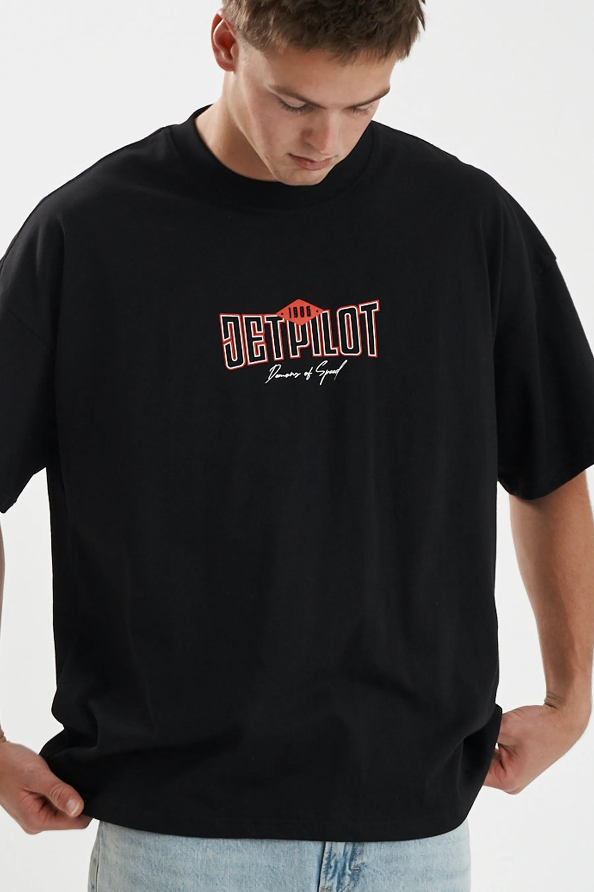 Jetpilot Demons Of Speed mens oversized graphic tee in Black/Red — view 7 of 12
