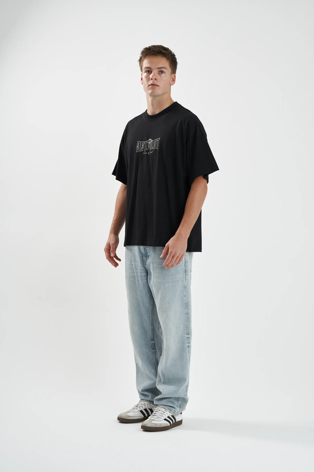 Jetpilot Demons Of Speed mens oversized graphic tee in Black/Grey — view 6 of 11