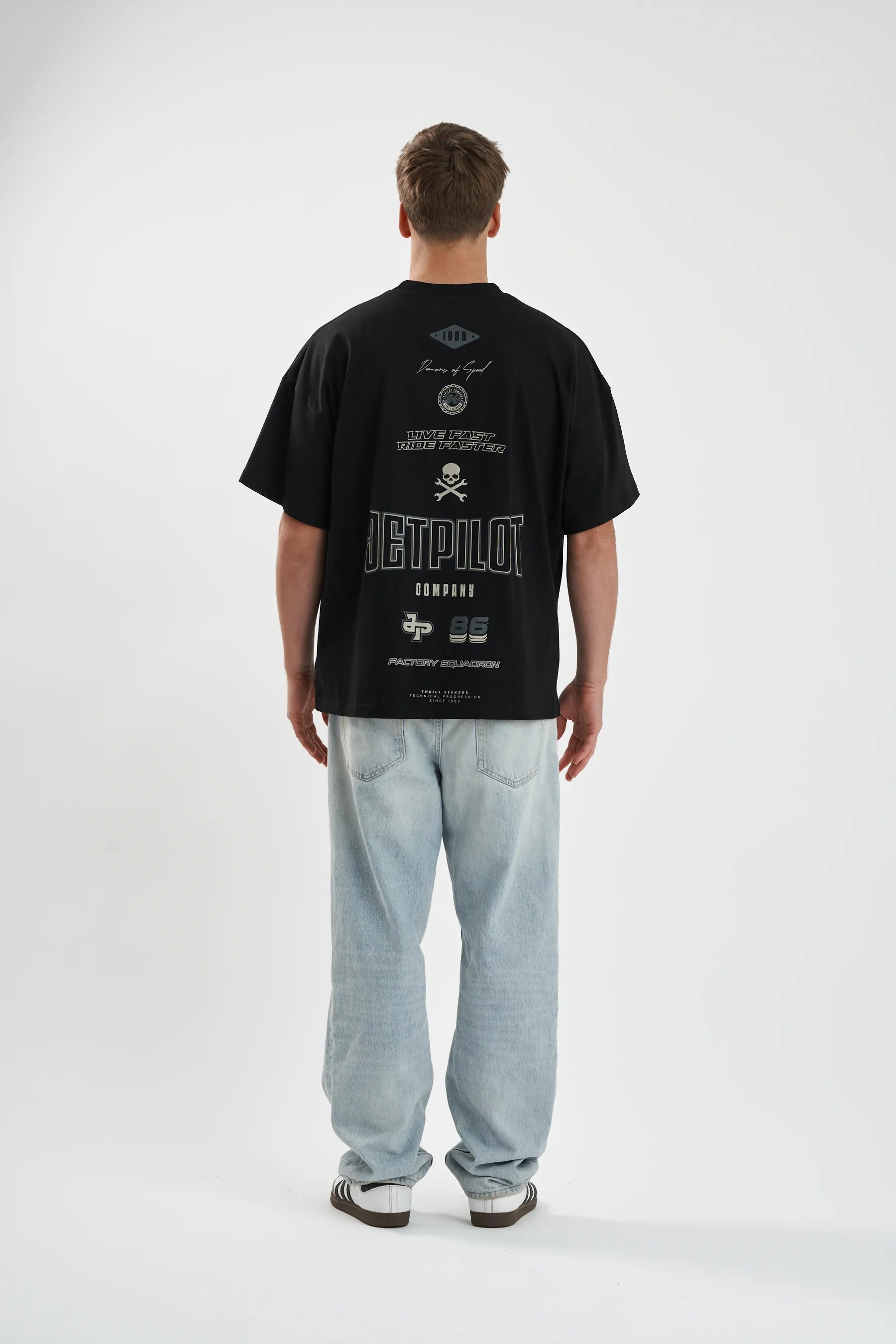 Jetpilot Demons Of Speed mens oversized graphic tee in Black/Grey — view 7 of 11