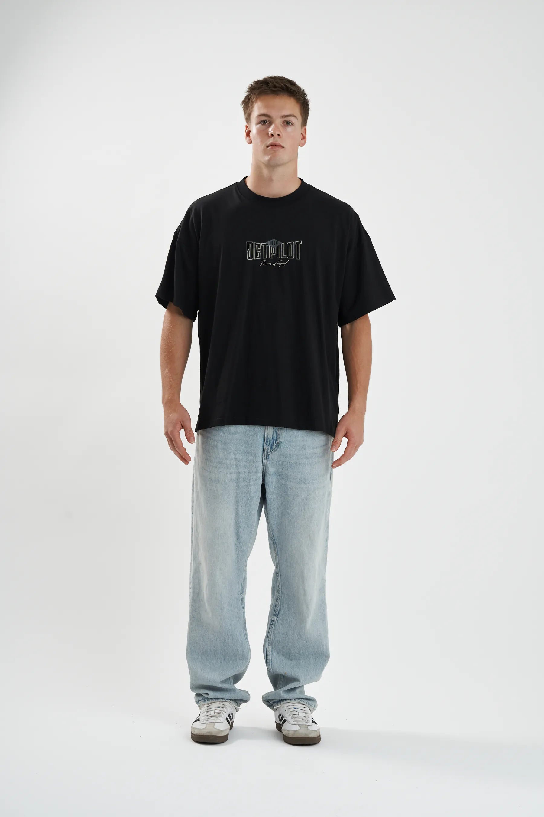 Jetpilot Demons Of Speed mens oversized graphic tee in Black/Grey — view 5 of 11