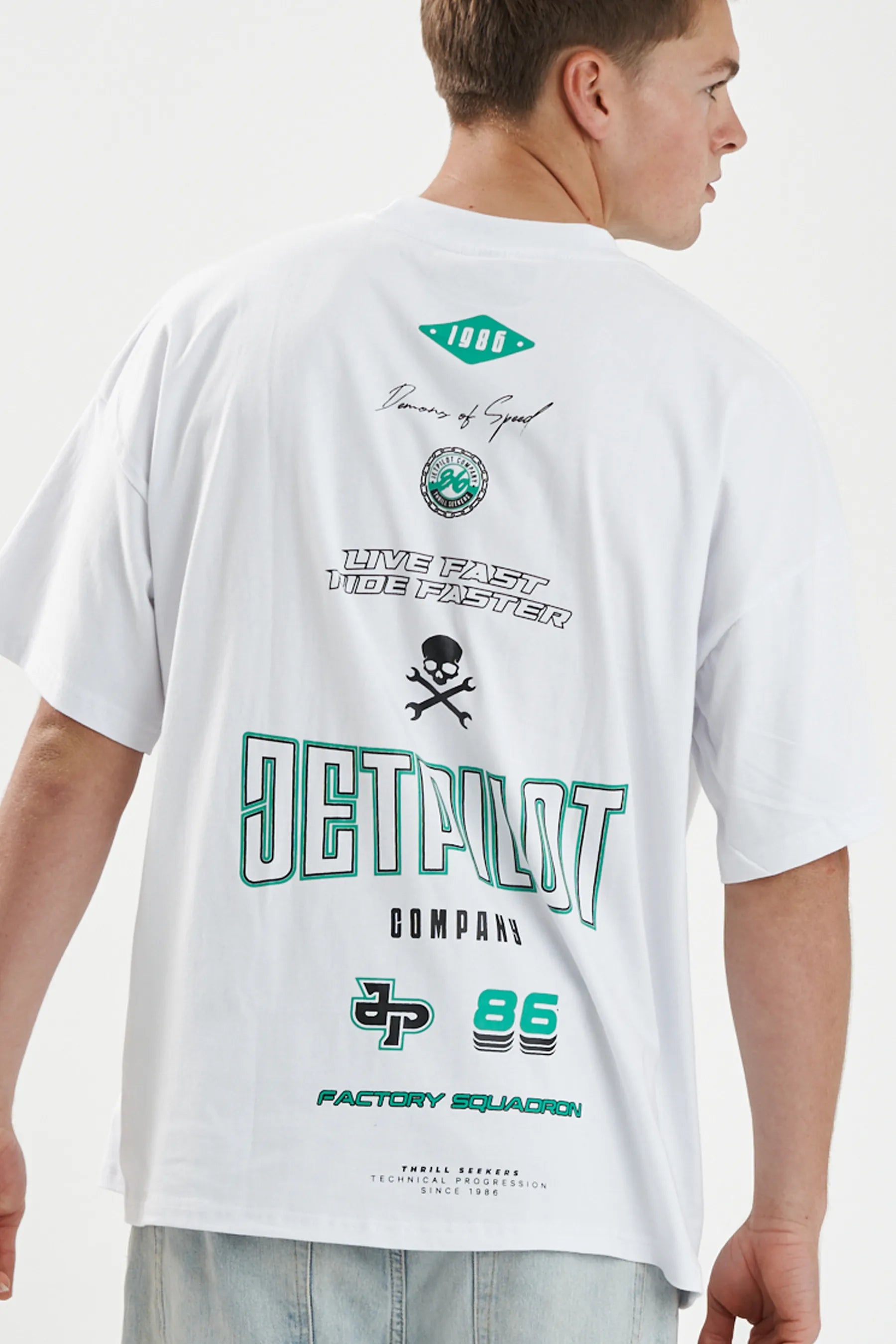 Jetpilot Demons Of Speed mens oversized graphic tee in White — view 5 of 10