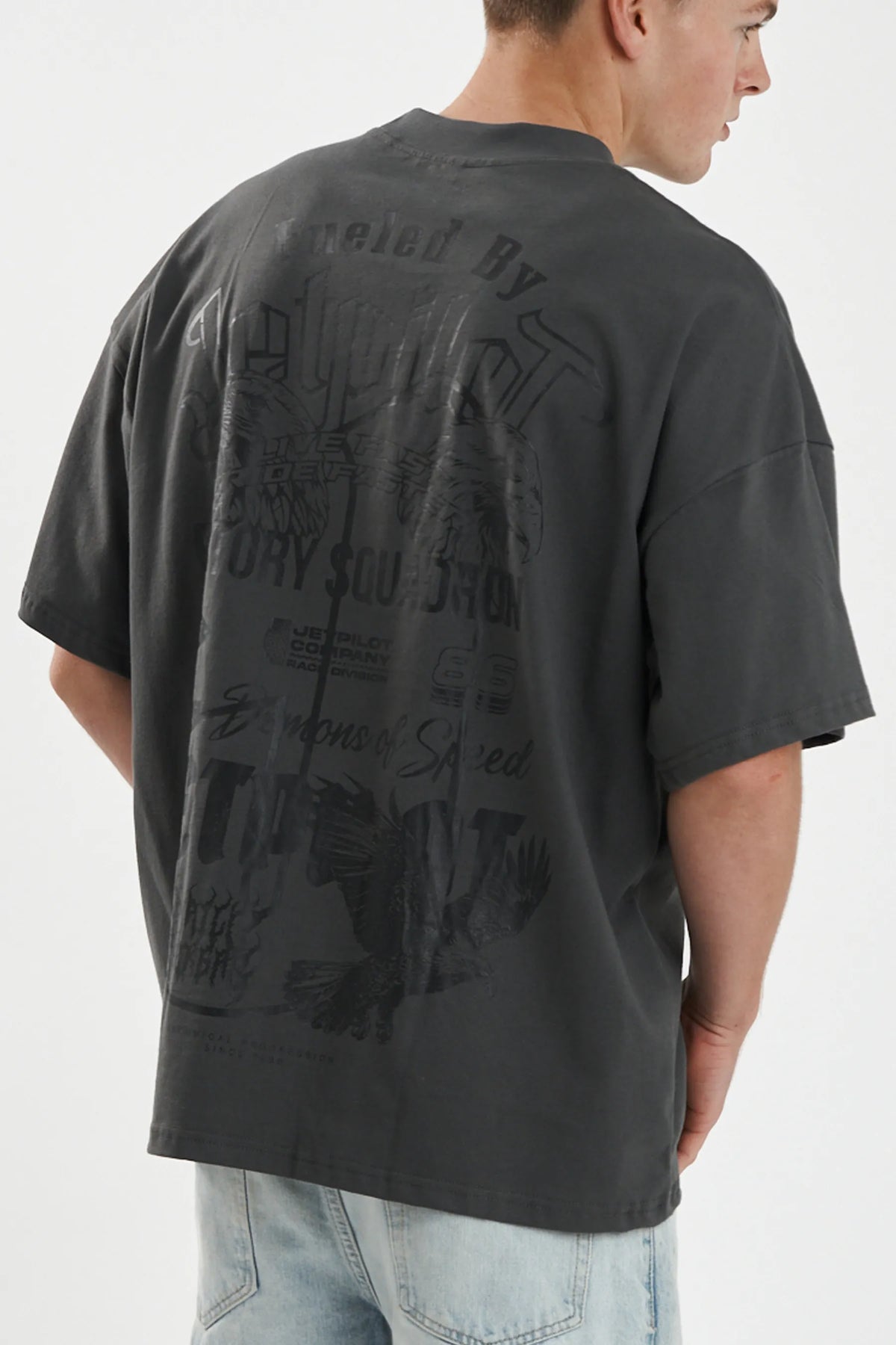 Jetpilot Plastered mens oversized graphic tee in Grey — view 2 of 7