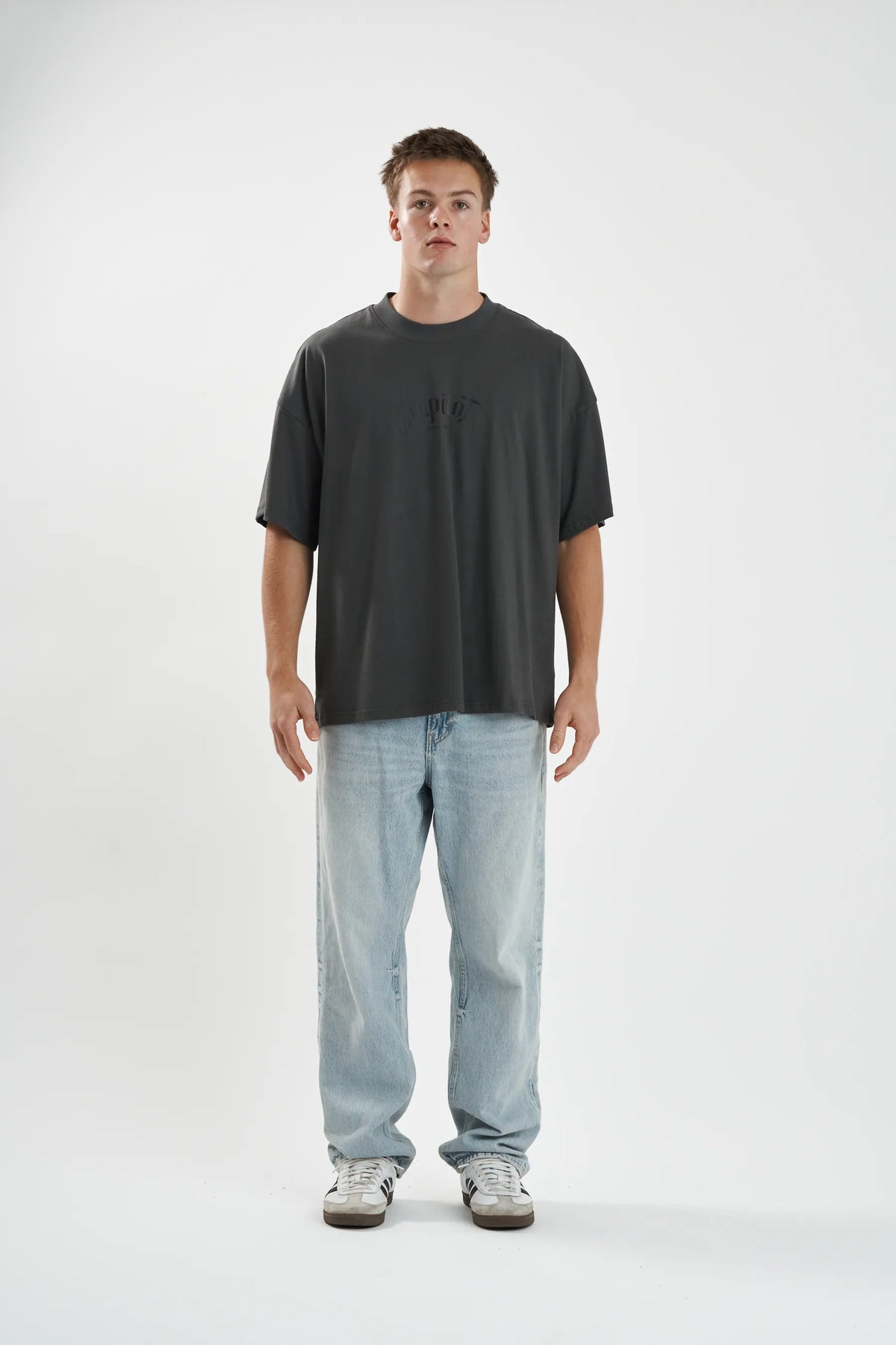 Jetpilot Plastered mens oversized graphic tee in Grey — view 3 of 7