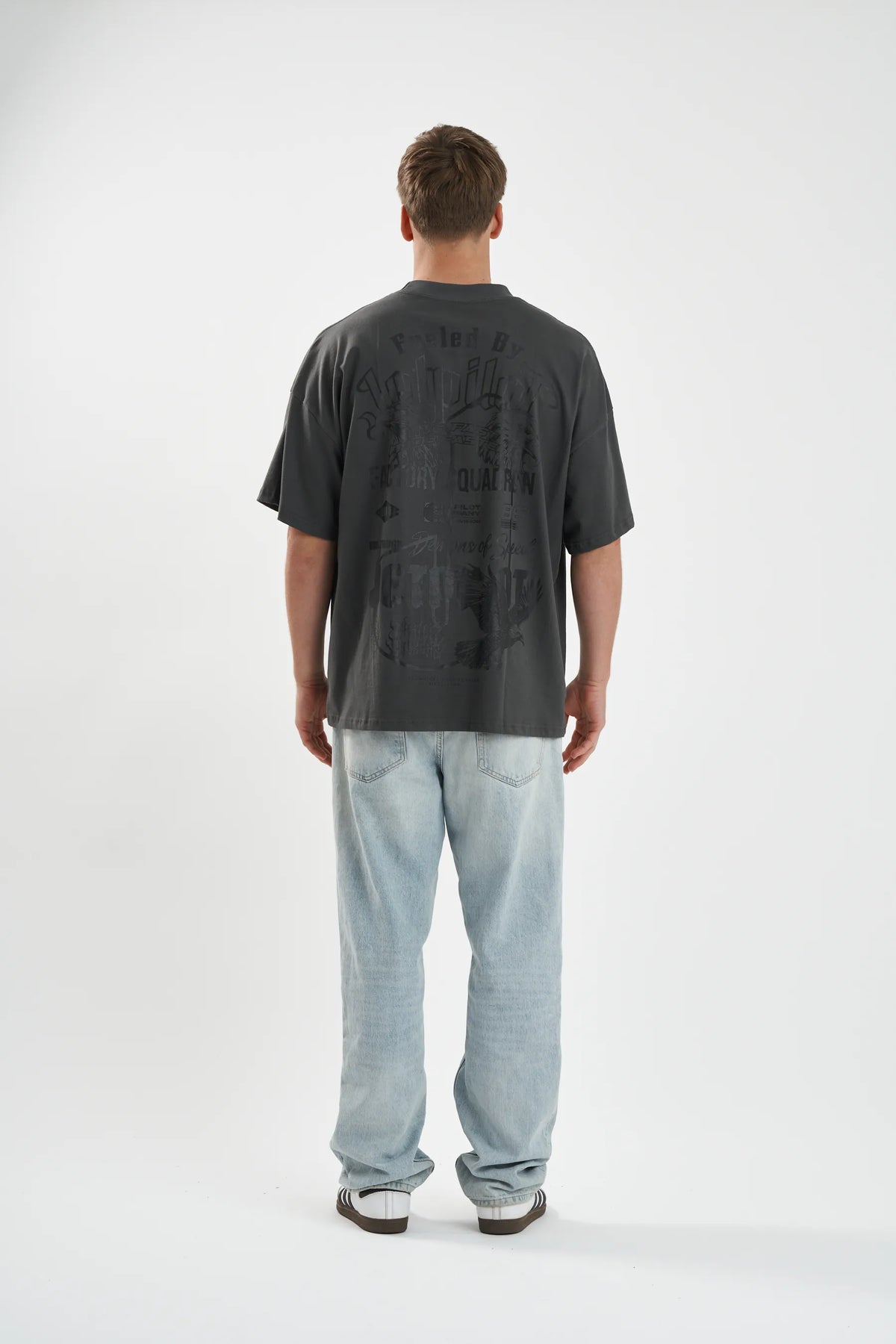 Jetpilot Plastered mens oversized graphic tee in Grey — view 5 of 7