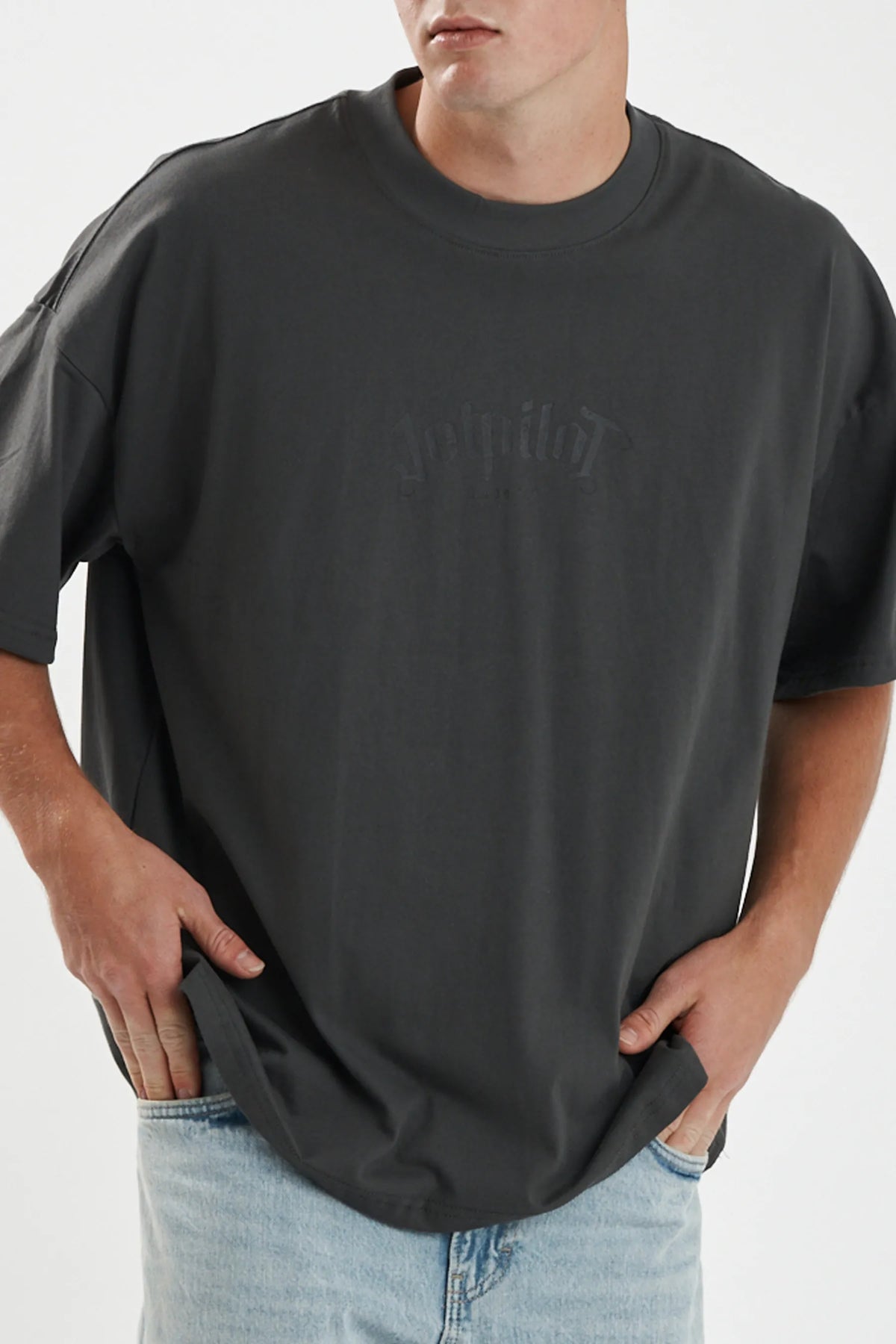 Jetpilot Plastered mens oversized graphic tee in Grey — view 7 of 7