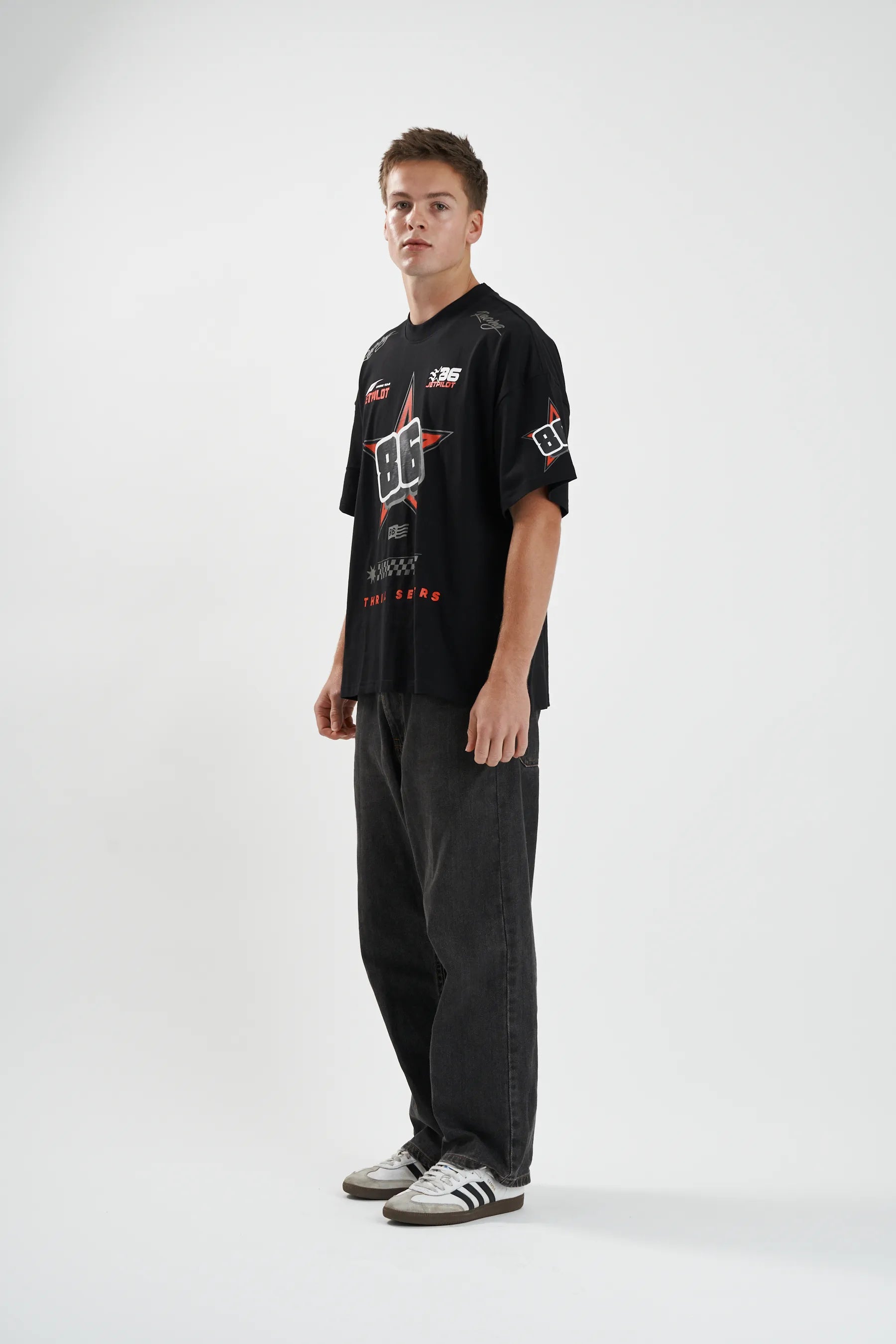 Jetpilot Race Fan mens oversized graphic tee in Black/Red — view 3 of 6