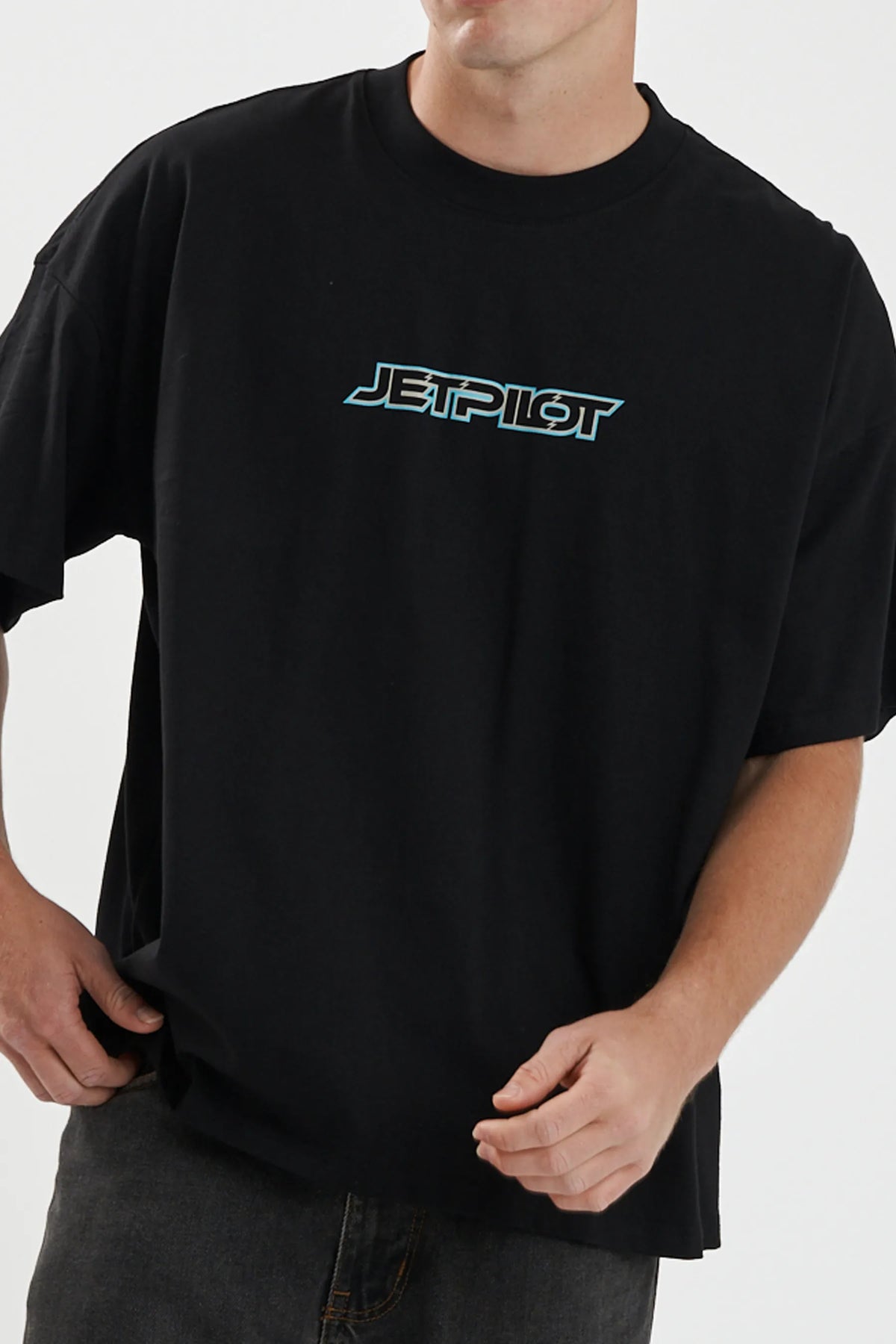 Jetpilot Stocked Up mens oversized graphic tee in Black — view 8 of 8