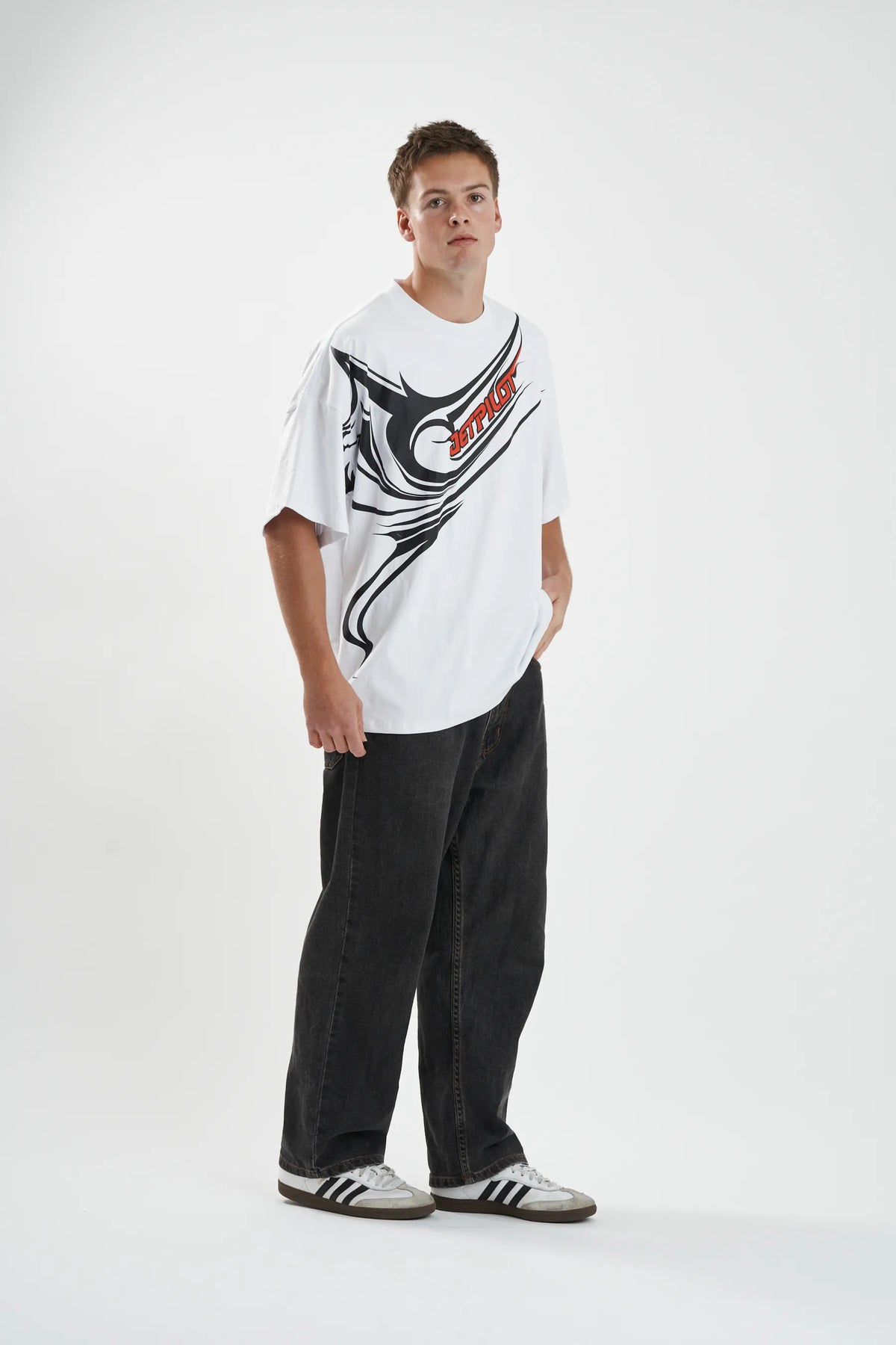 Jetpilot Sinister mens oversized graphic tee in White — view 5 of 8