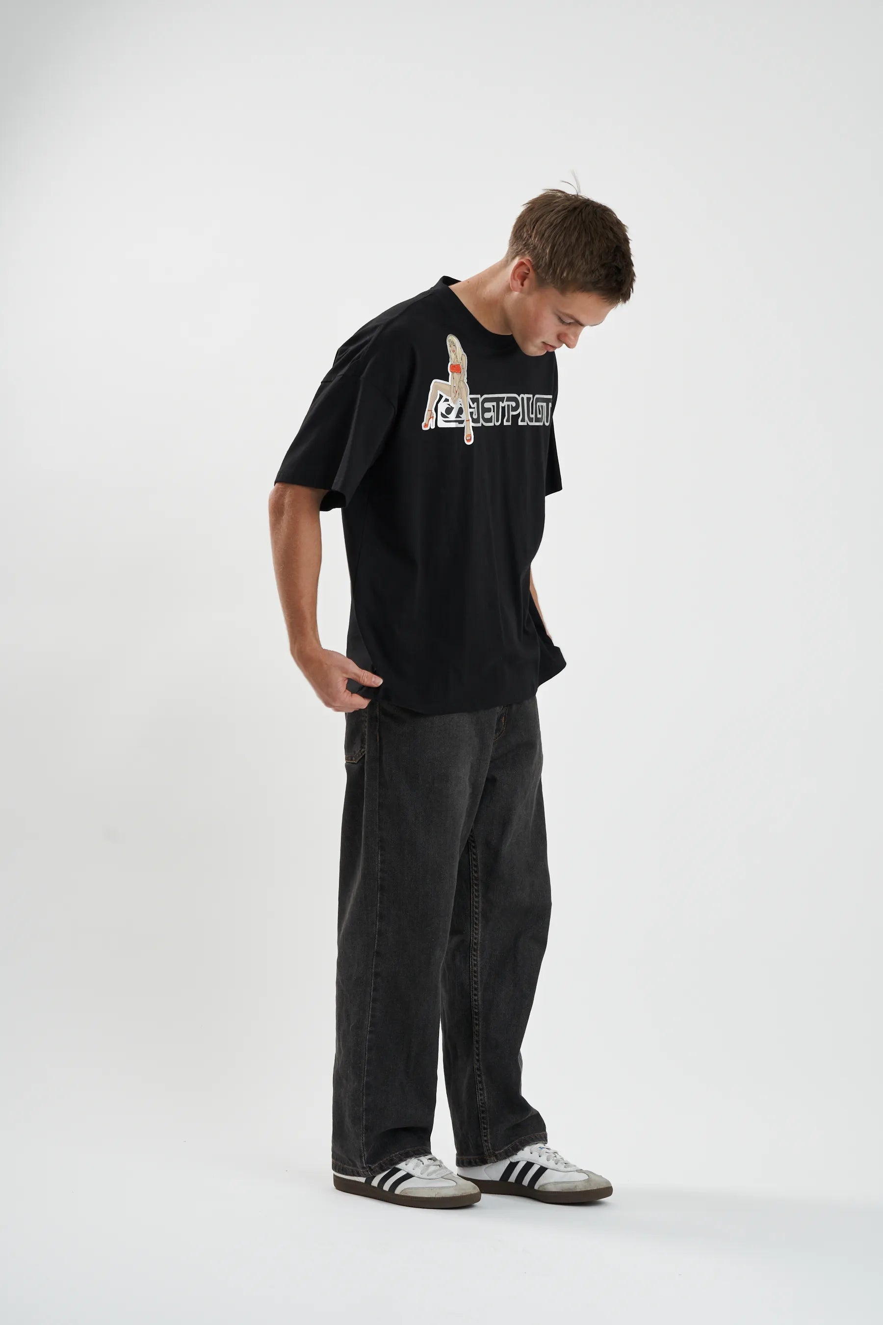 Jetpilot Double D mens oversized graphic tee in Black — view 3 of 12