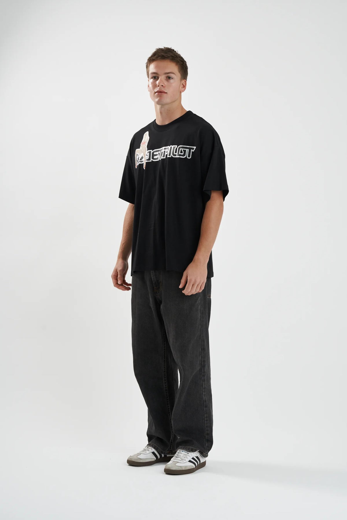 Jetpilot Double D mens oversized graphic tee in Black — view 7 of 12