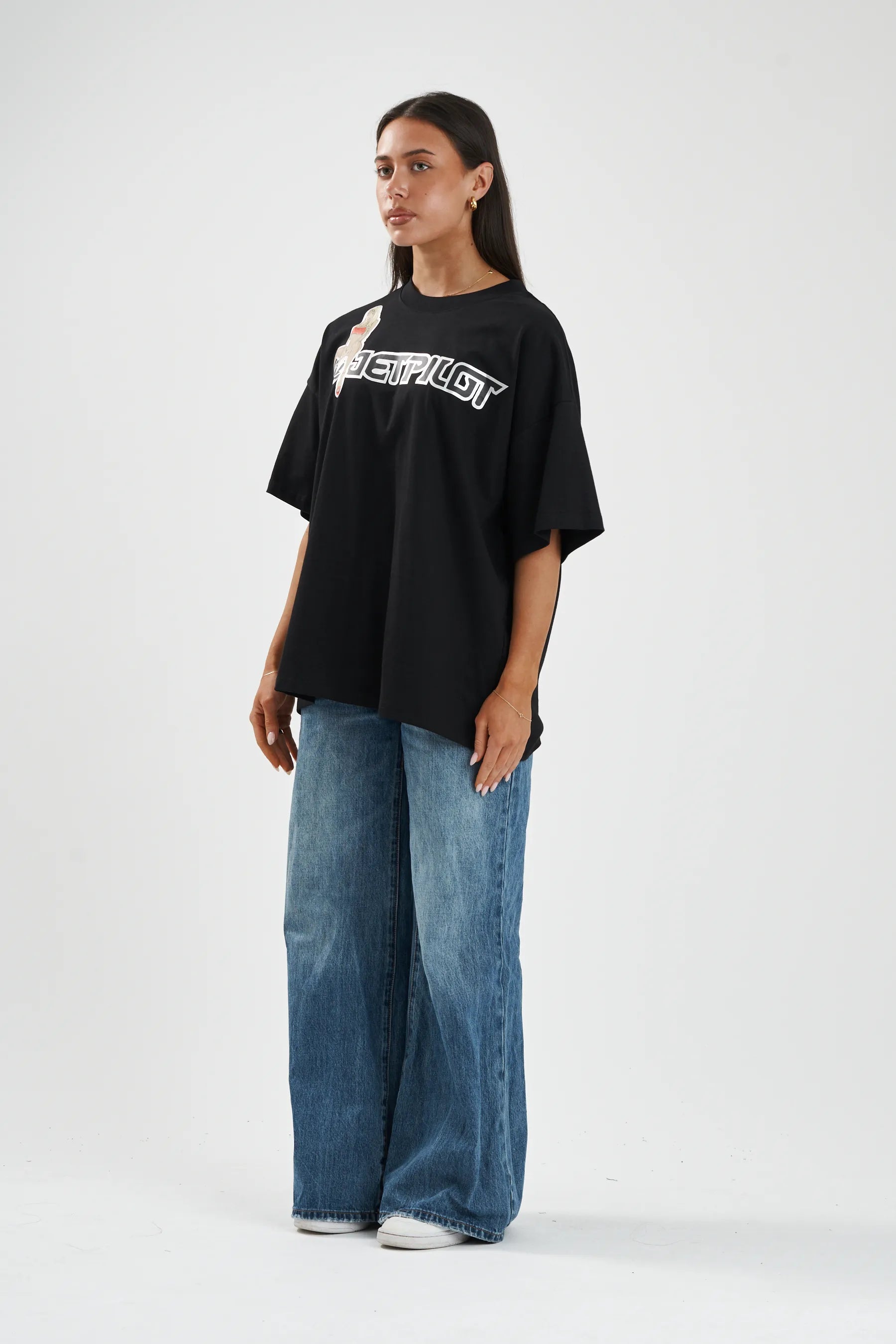 Jetpilot Double D mens oversized graphic tee in Black — view 11 of 12