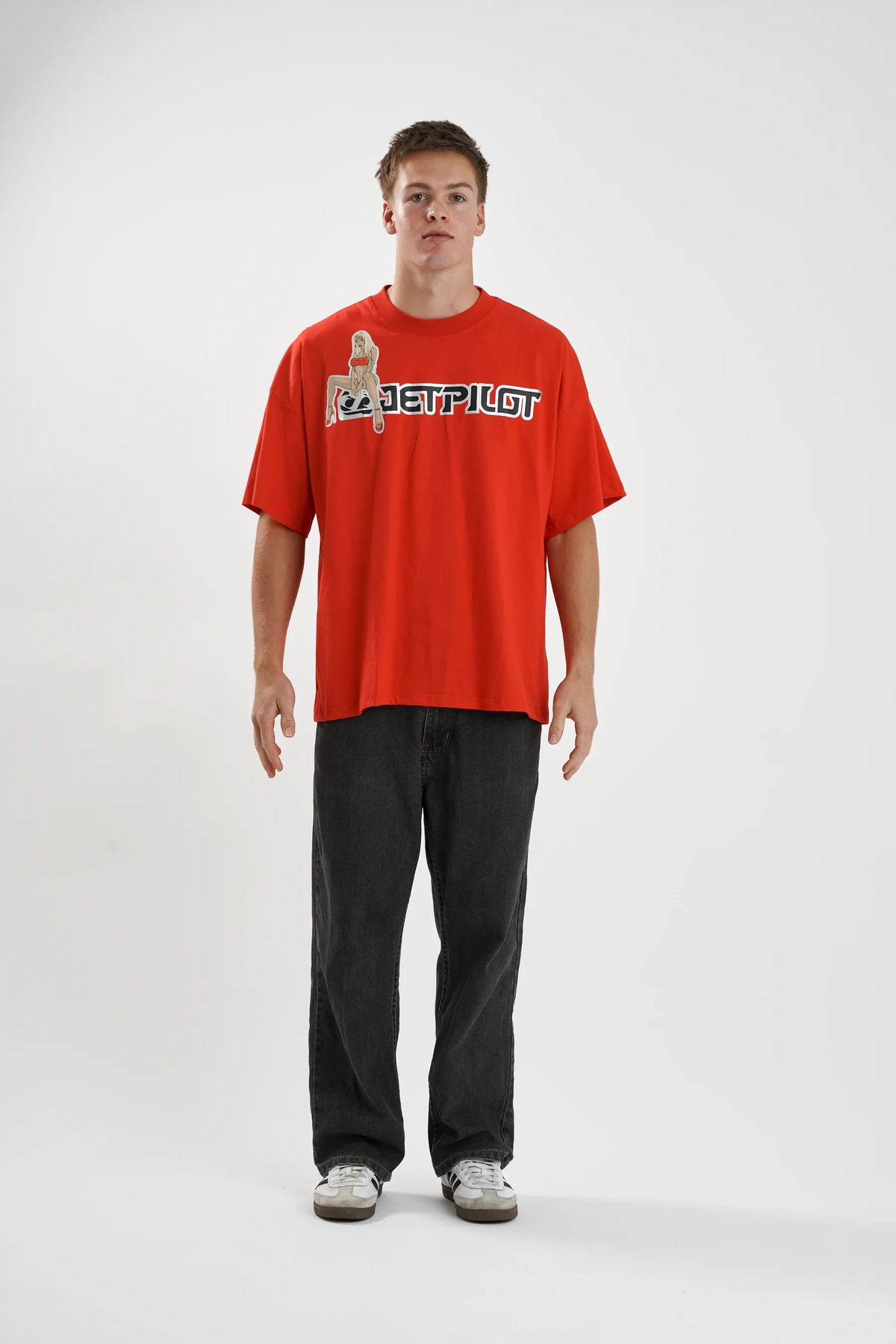 Jetpilot Double D mens oversized graphic tee in Red — view 6 of 6