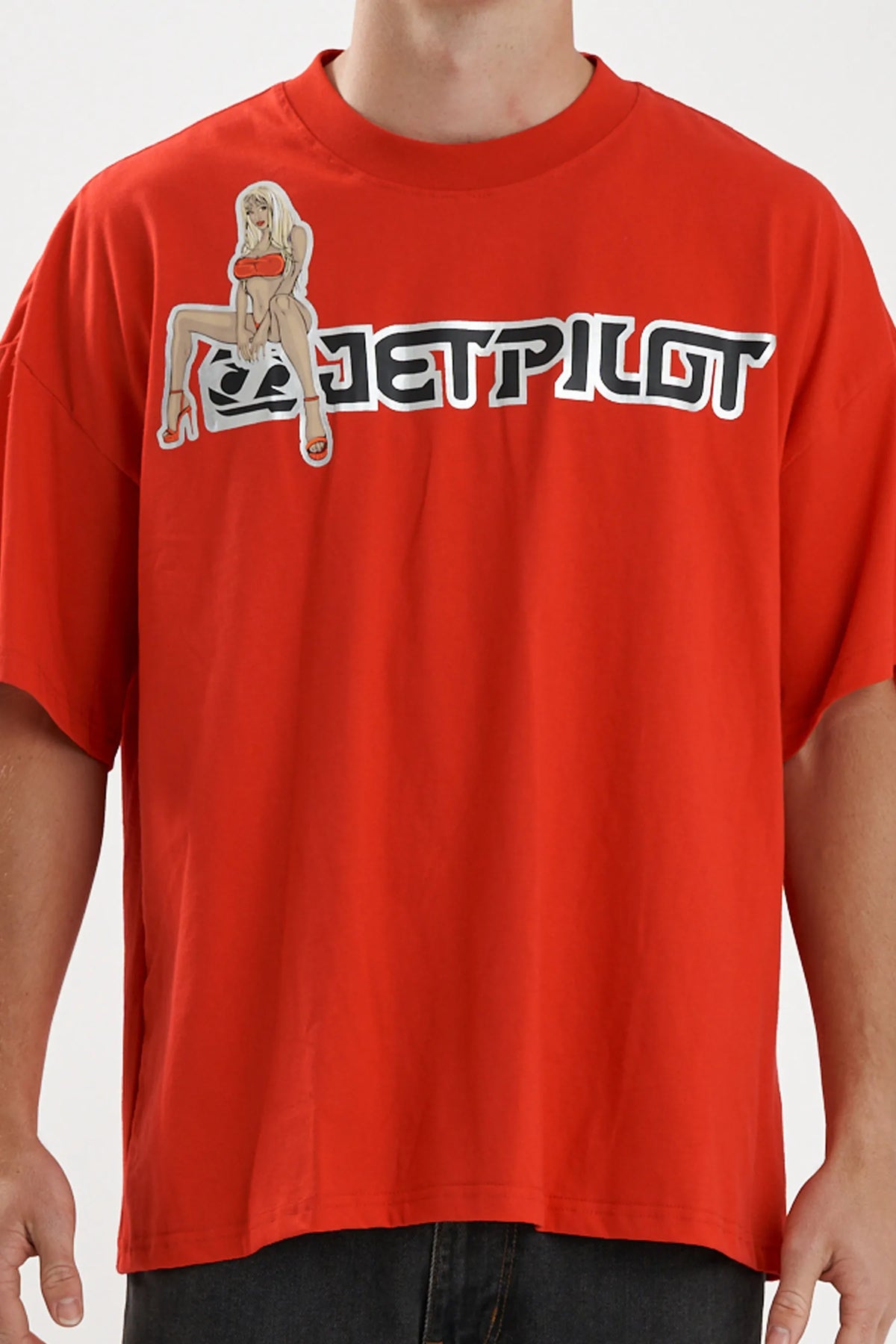 Jetpilot Double D mens oversized graphic tee in Red — view 2 of 6