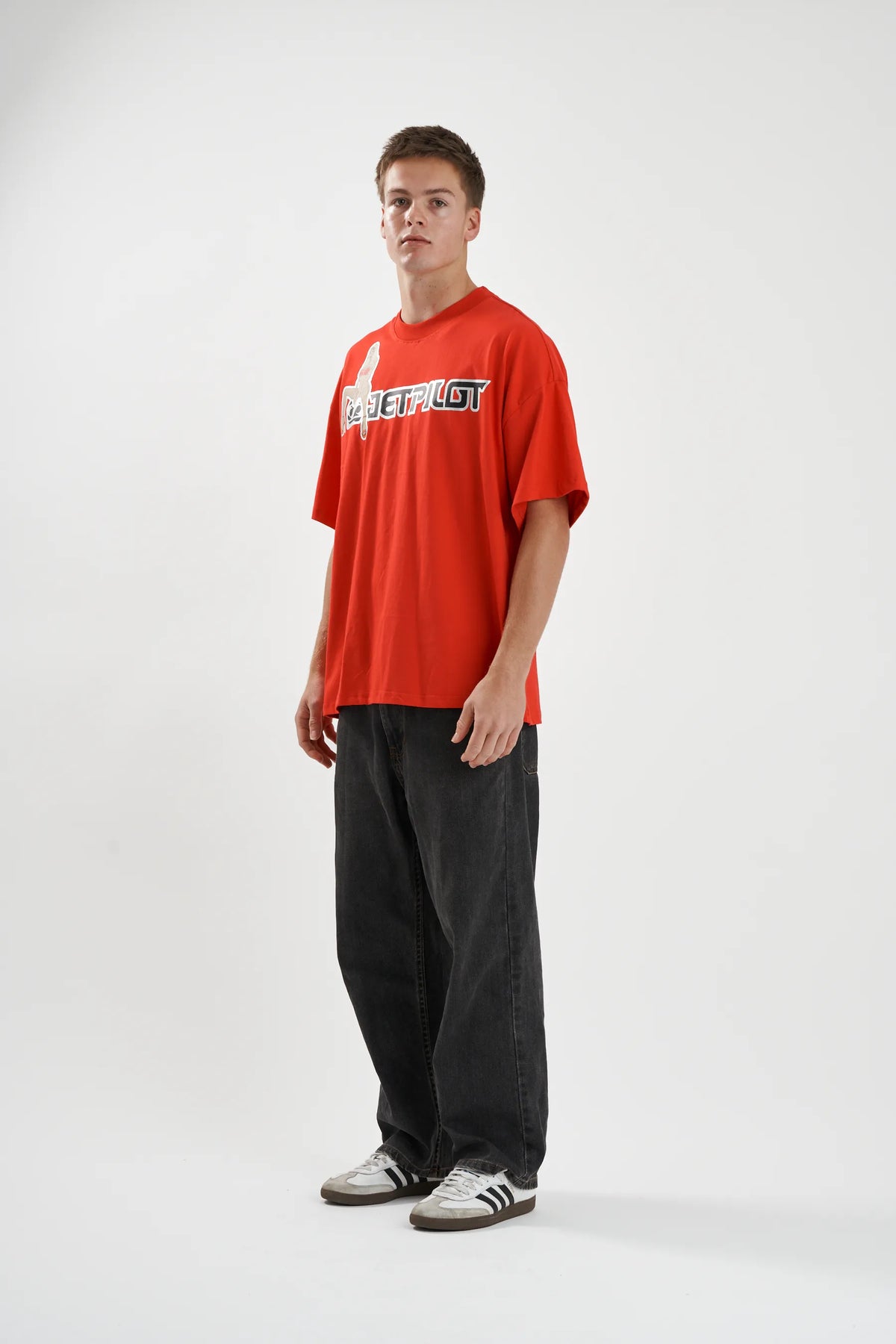 Jetpilot Double D mens oversized graphic tee in Red — view 3 of 6