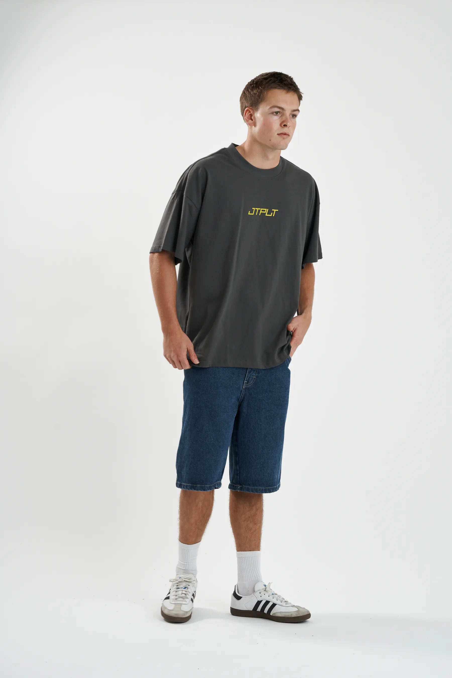 Jetpilot Vault Core mens oversized graphic tee in Grey — view 7 of 8