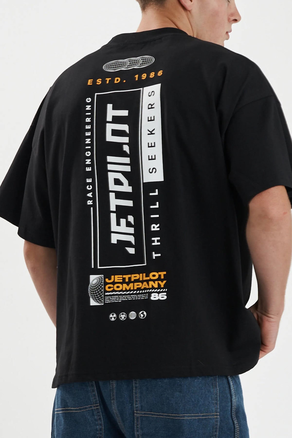 Jetpilot 86 Worldwide mens oversized graphic tee in Black — view 3 of 13