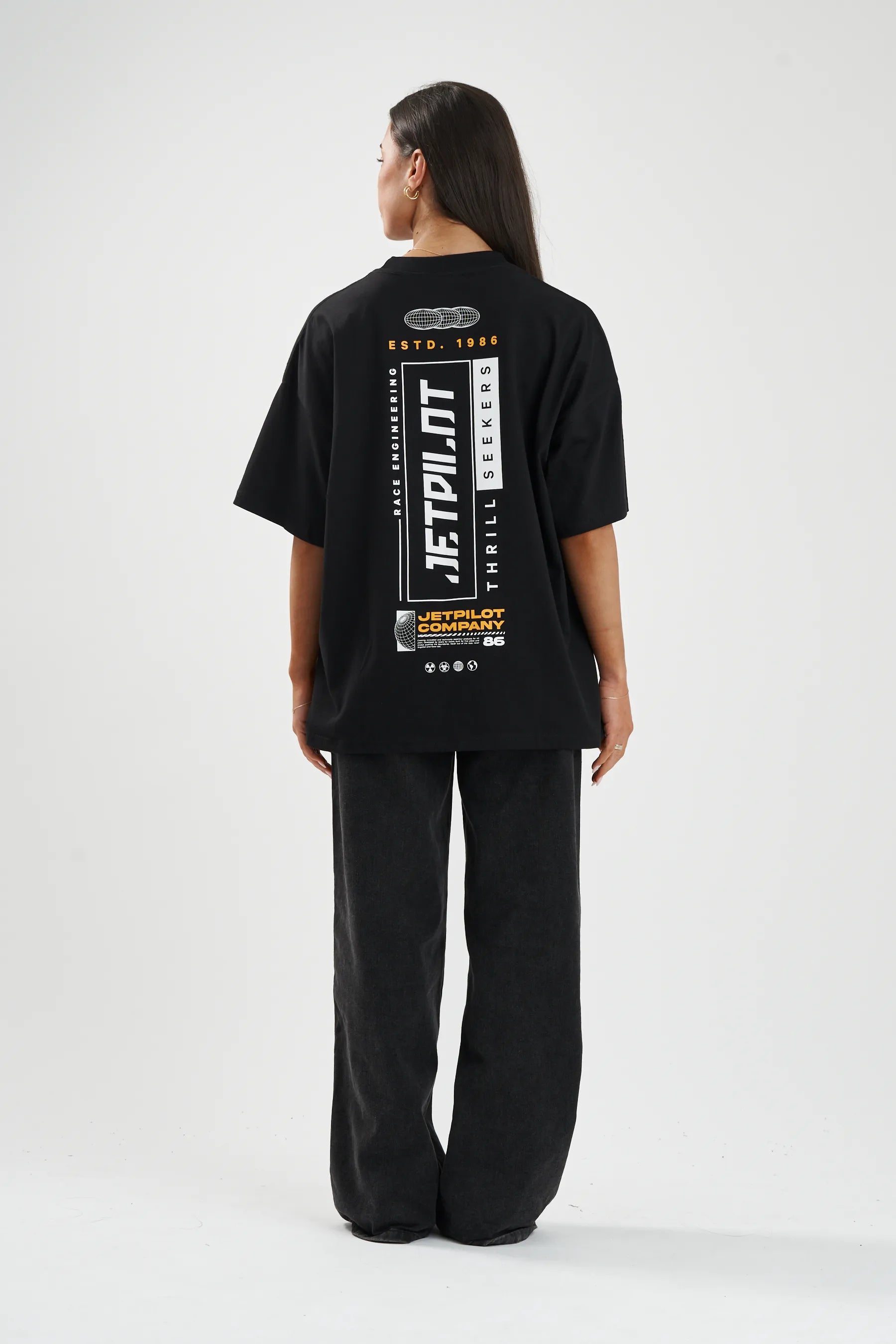 Jetpilot 86 Worldwide mens oversized graphic tee in Black — view 13 of 13