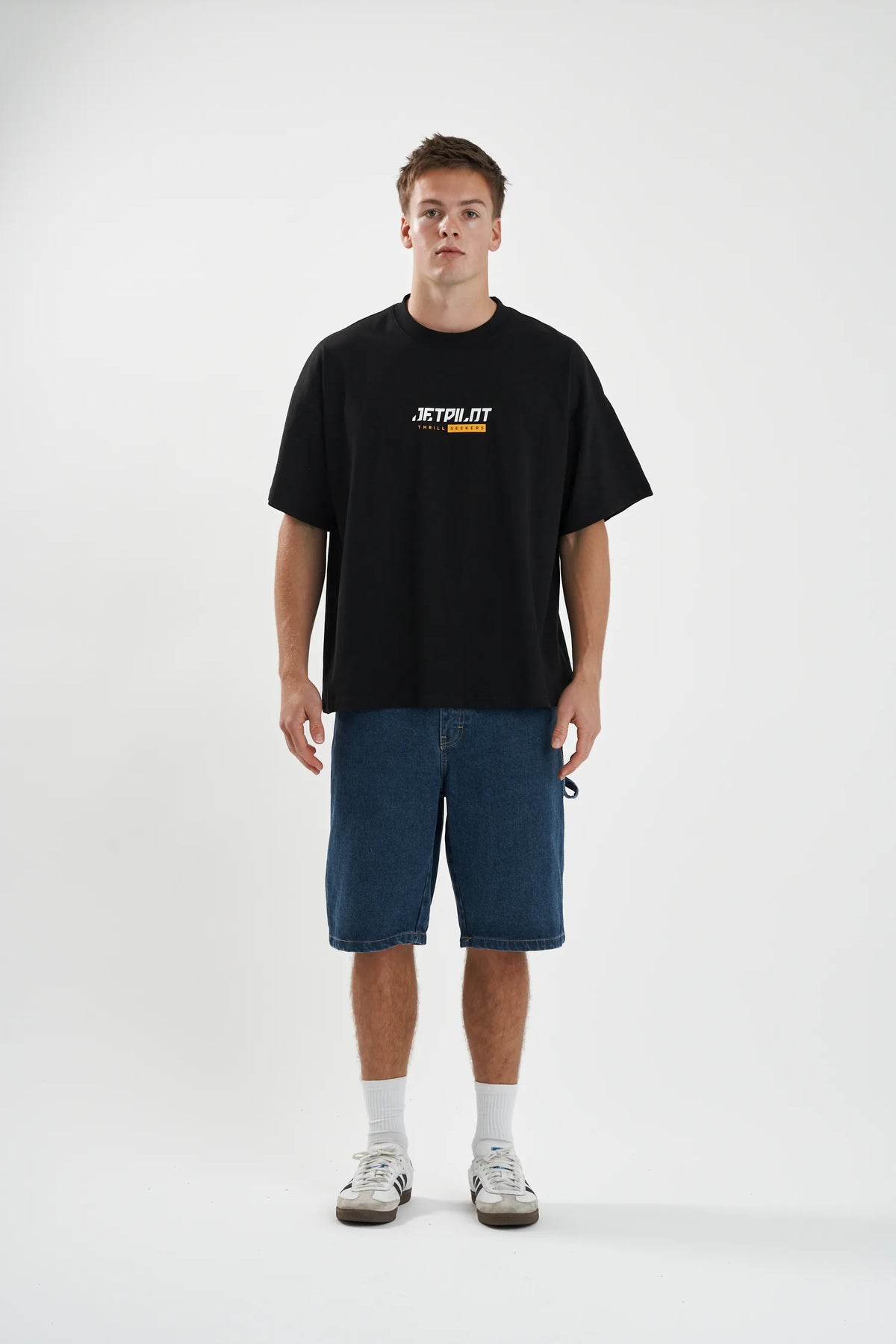 Jetpilot 86 Worldwide mens oversized graphic tee in Black — view 4 of 13