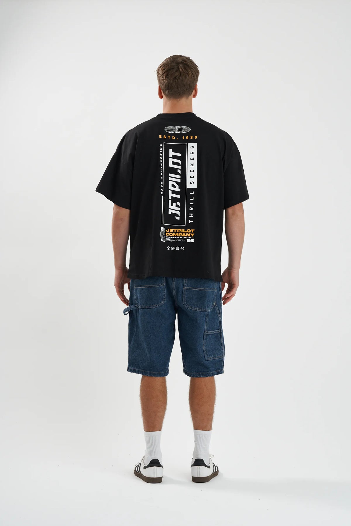 Jetpilot 86 Worldwide mens oversized graphic tee in Black — view 6 of 13