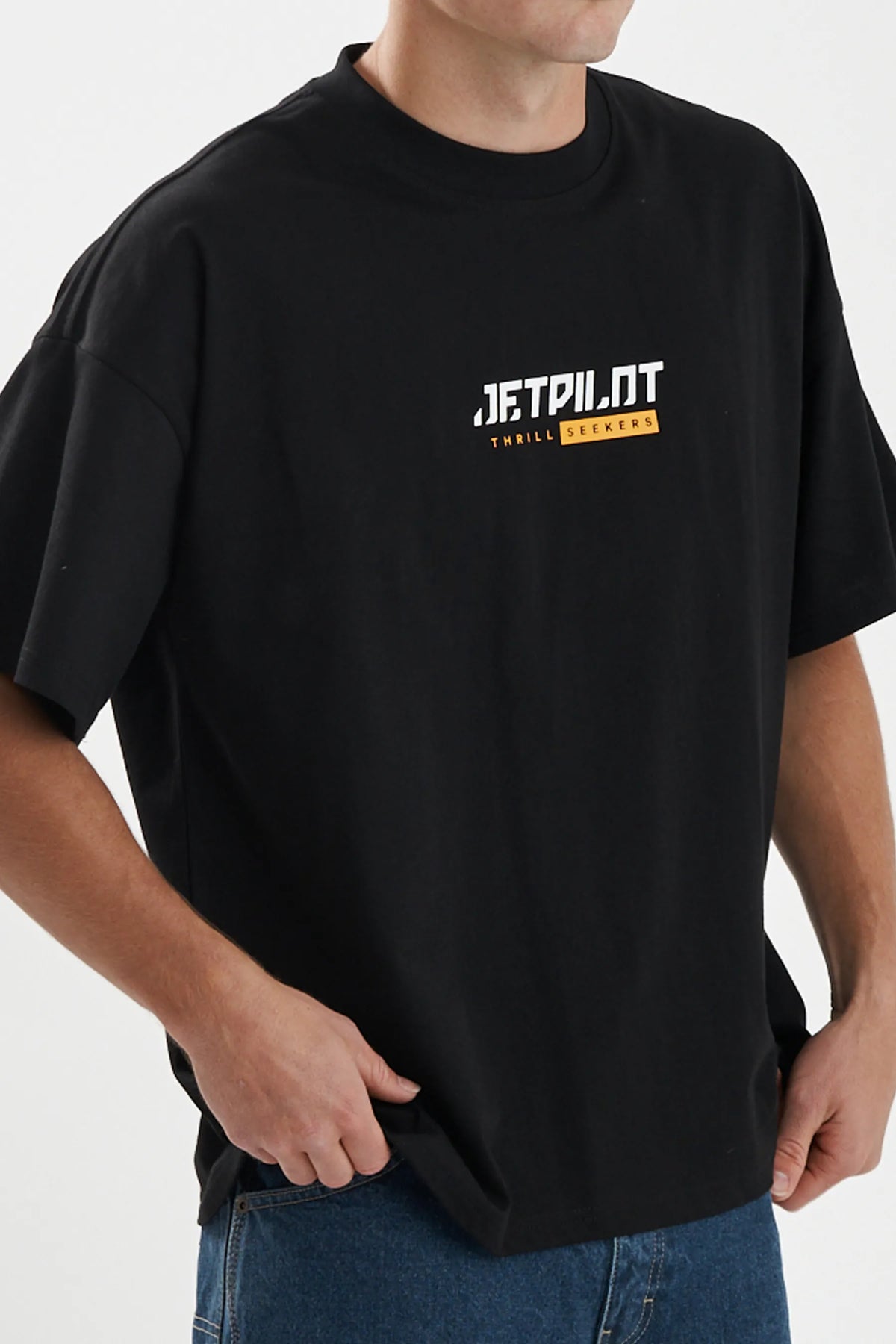Jetpilot 86 Worldwide mens oversized graphic tee in Black — view 8 of 13