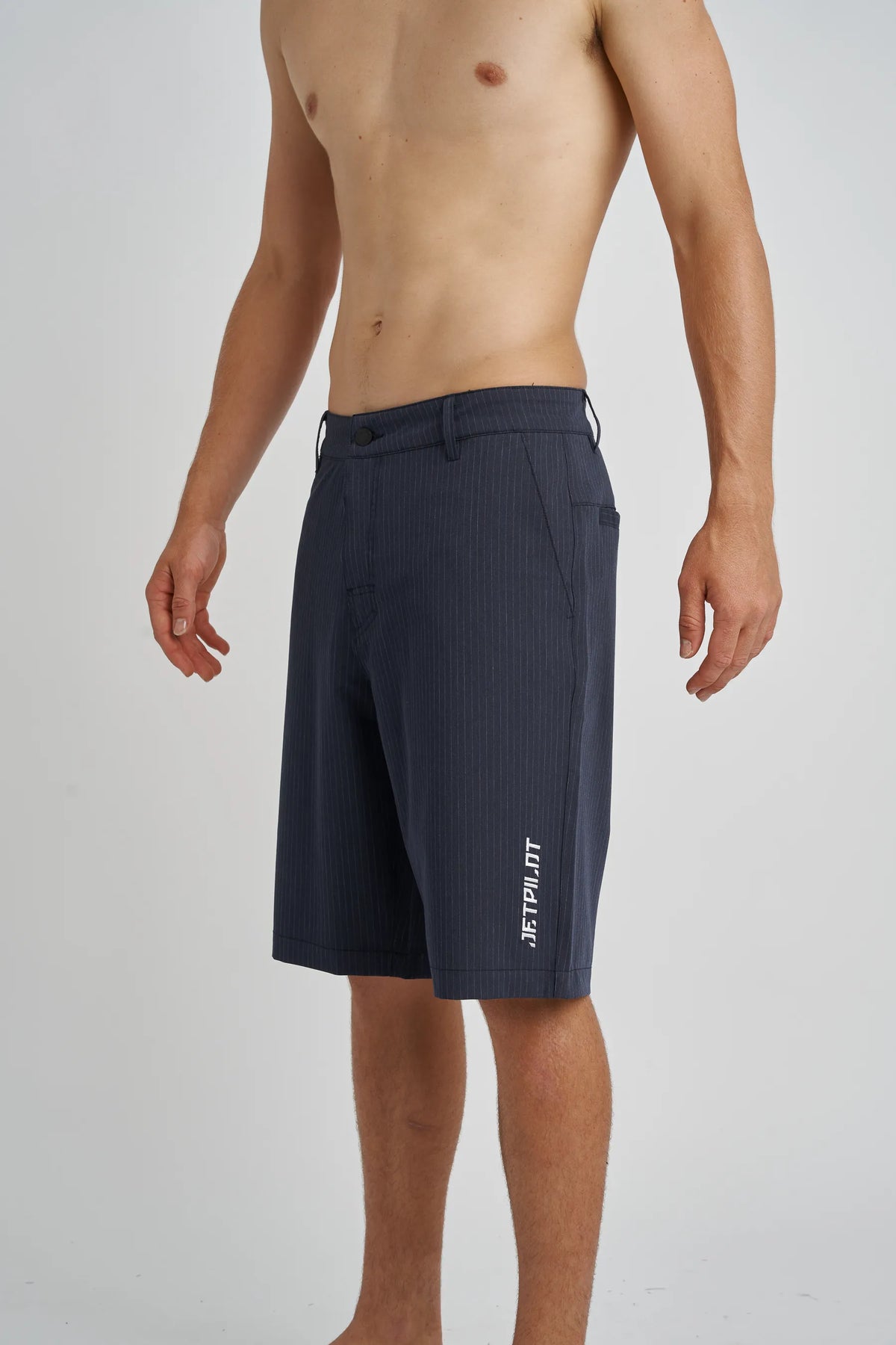 Jetpilot Check Ya mens walk shorts in Pinstripe — side view