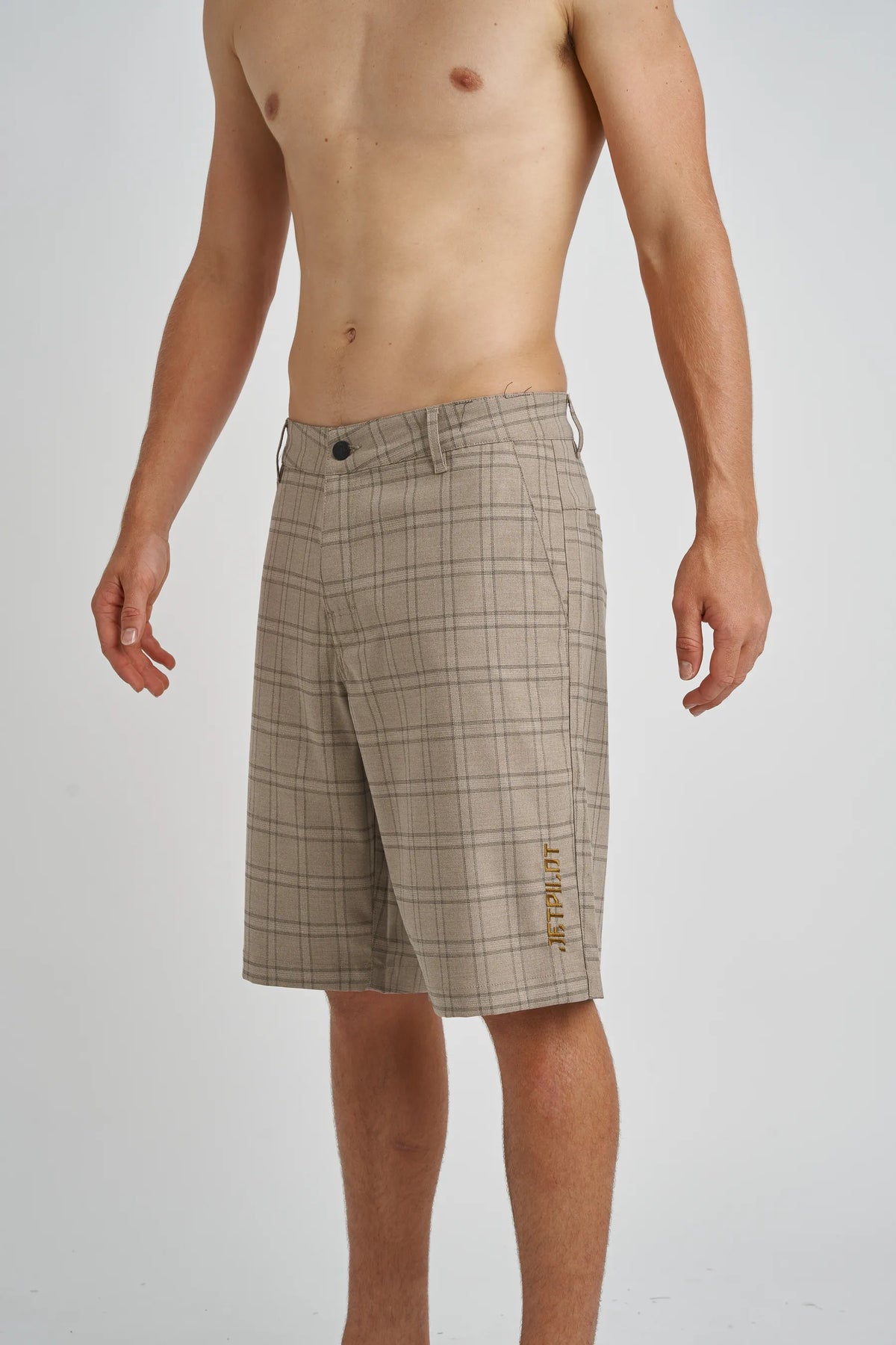 Jetpilot Check Ya mens walk shorts in Plaid — side view