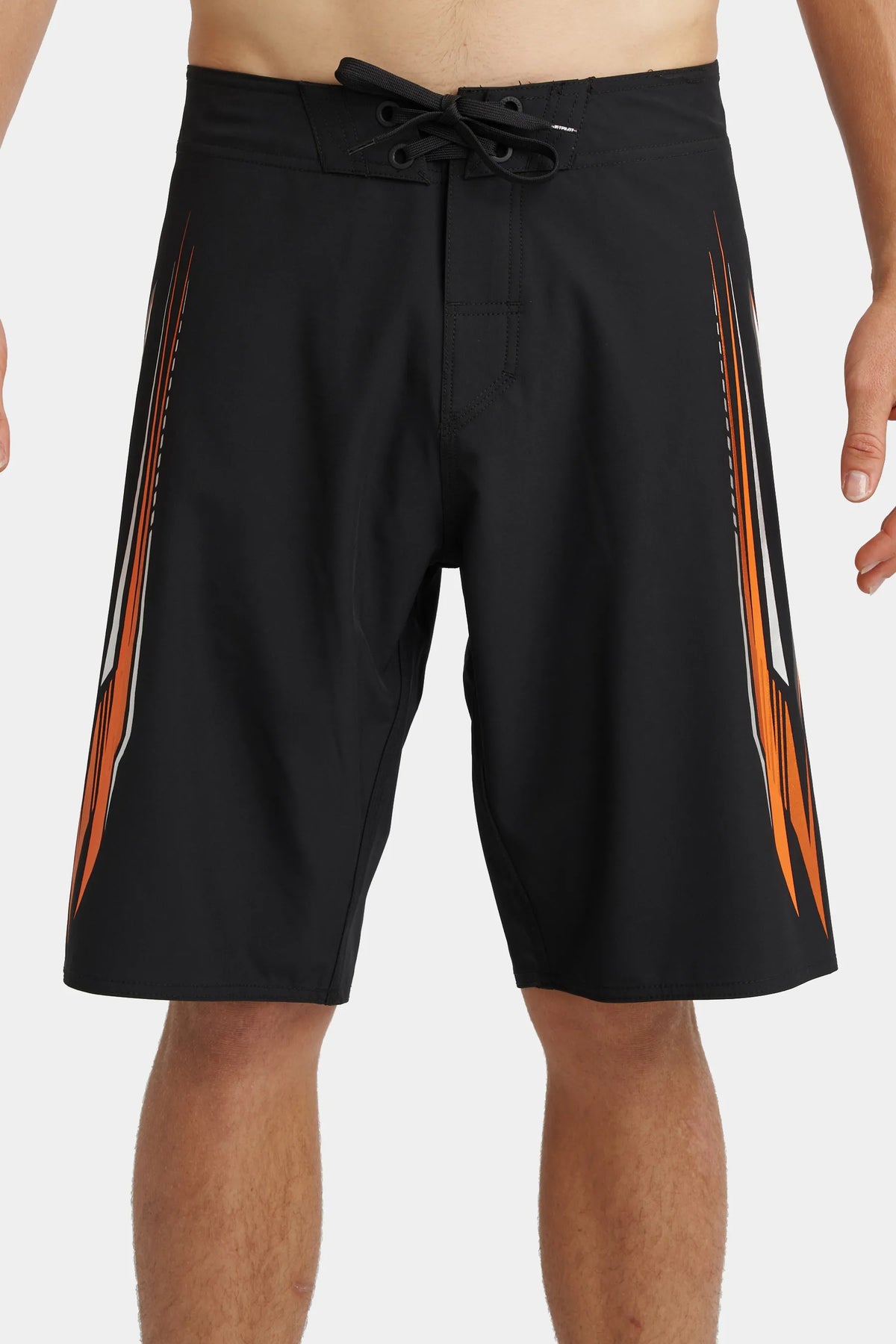 Jetpilot Velocity mens board shorts in Black — front view, close-up