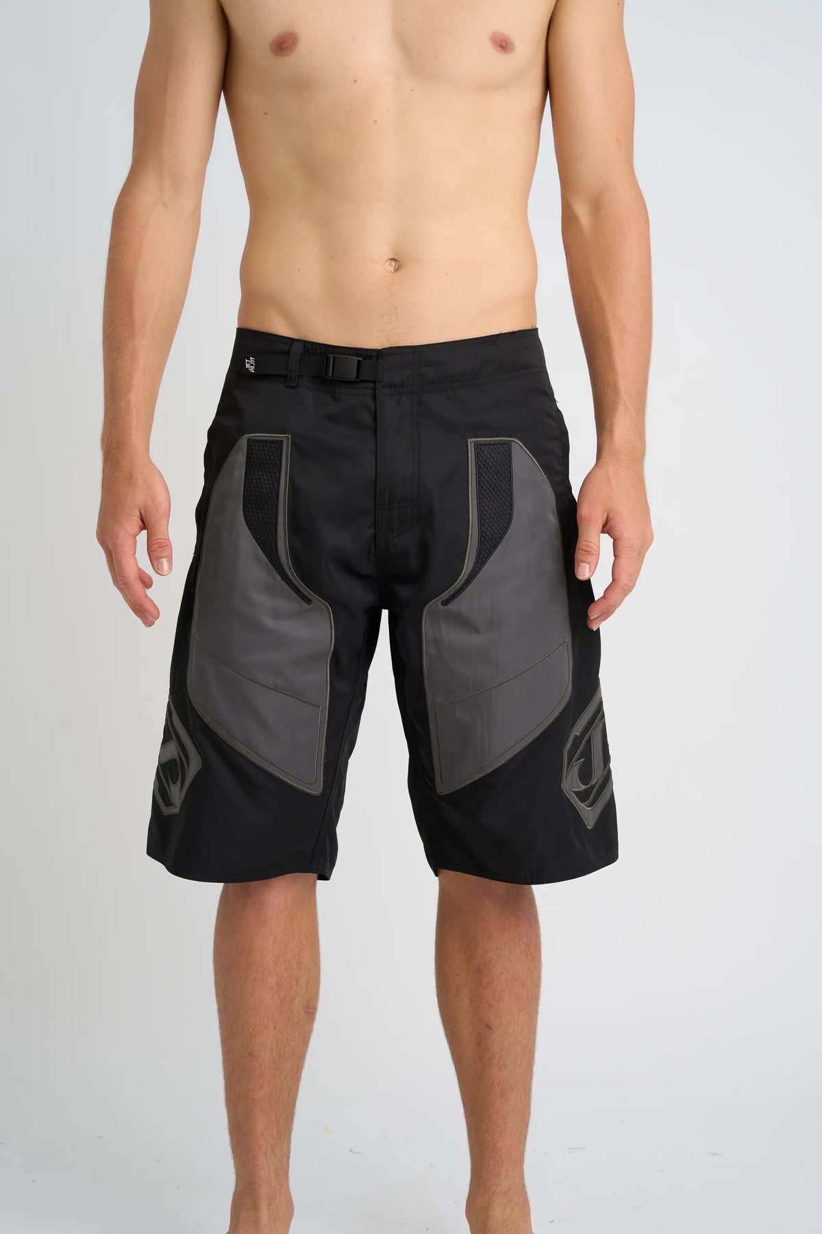 Jetpilot Vintage Moto mens board shorts in Black — front view