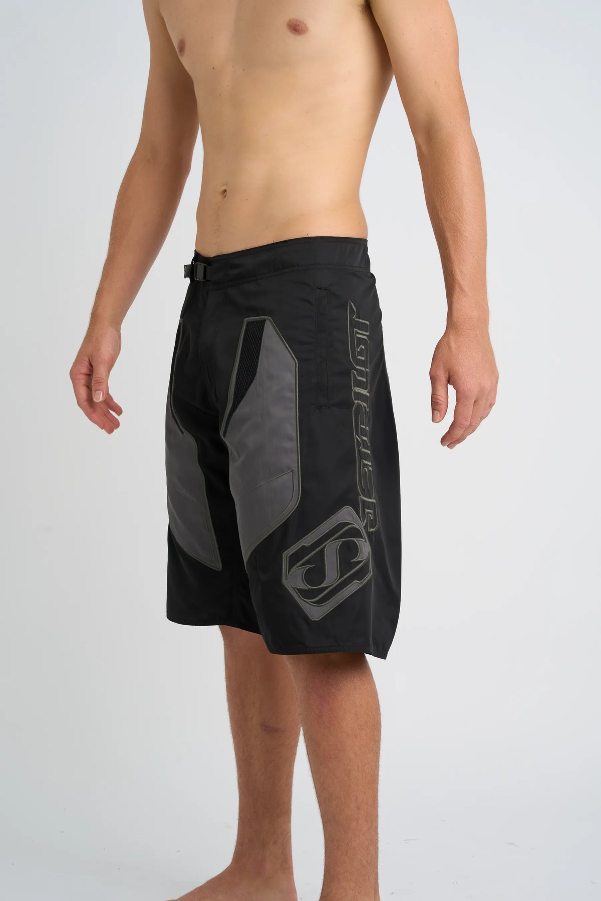 Jetpilot Vintage Moto mens board shorts in Black — side view
