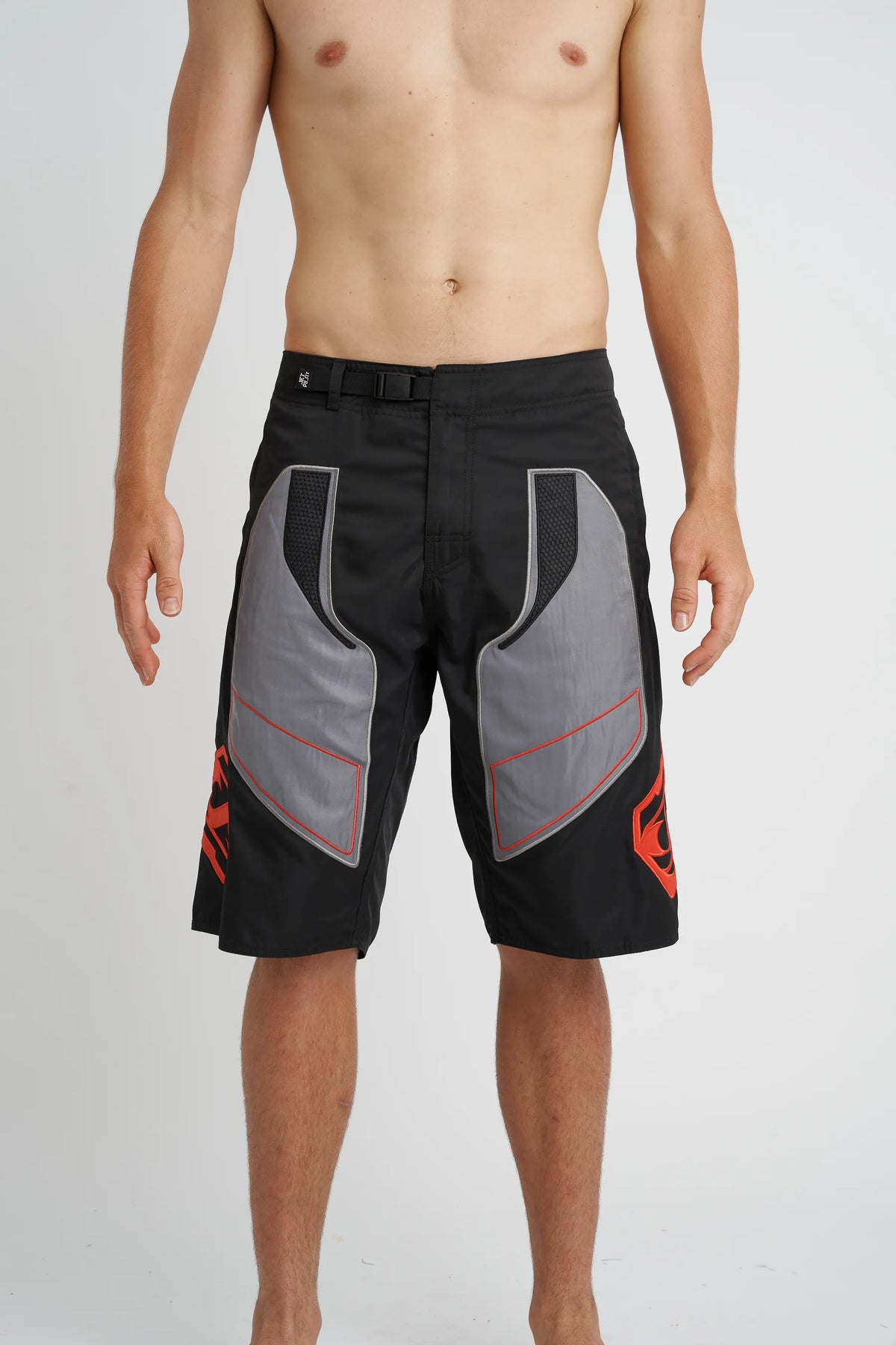 Jetpilot Vintage Moto mens board shorts in Grey — front view