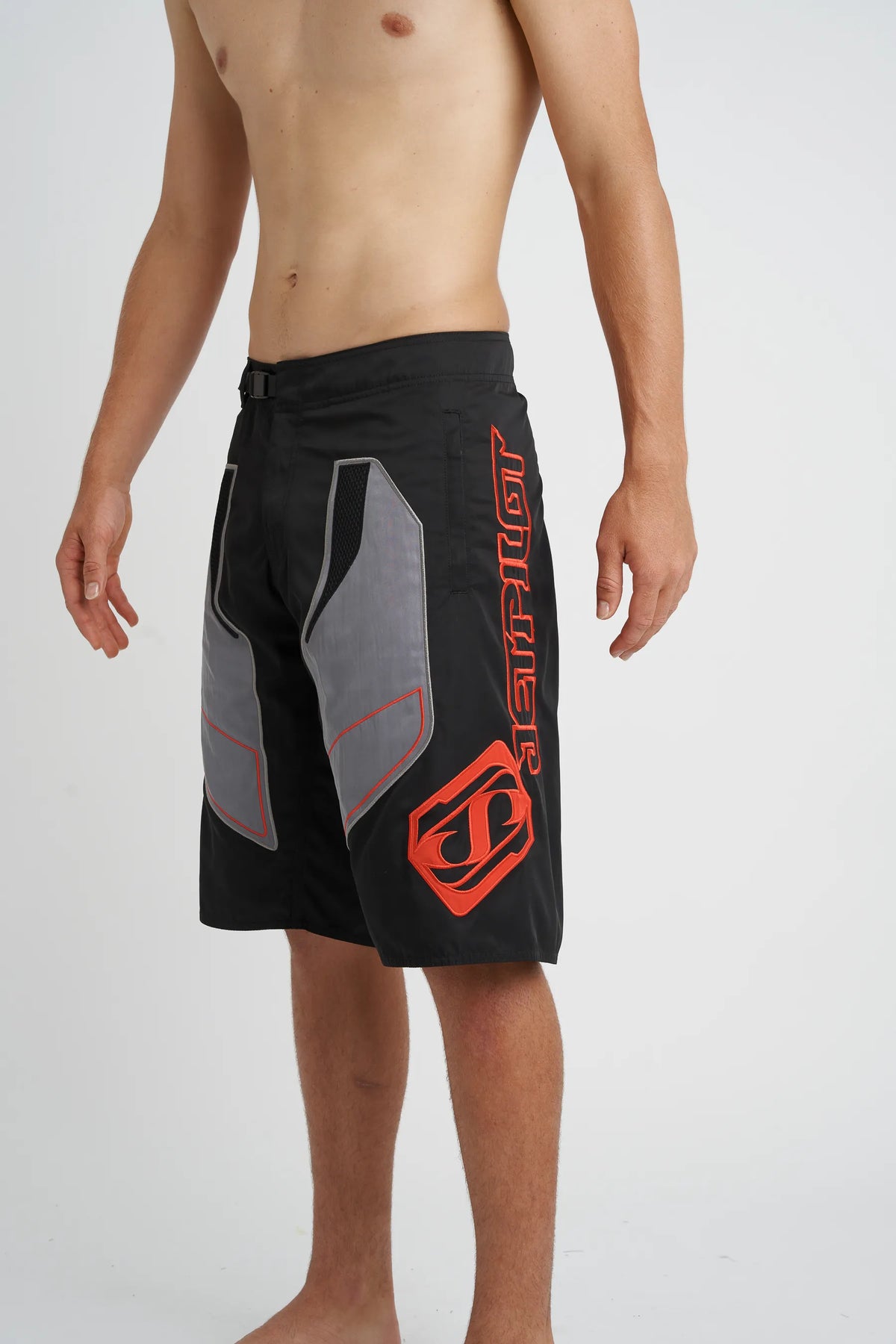 Jetpilot Vintage Moto mens board shorts in Grey — side view