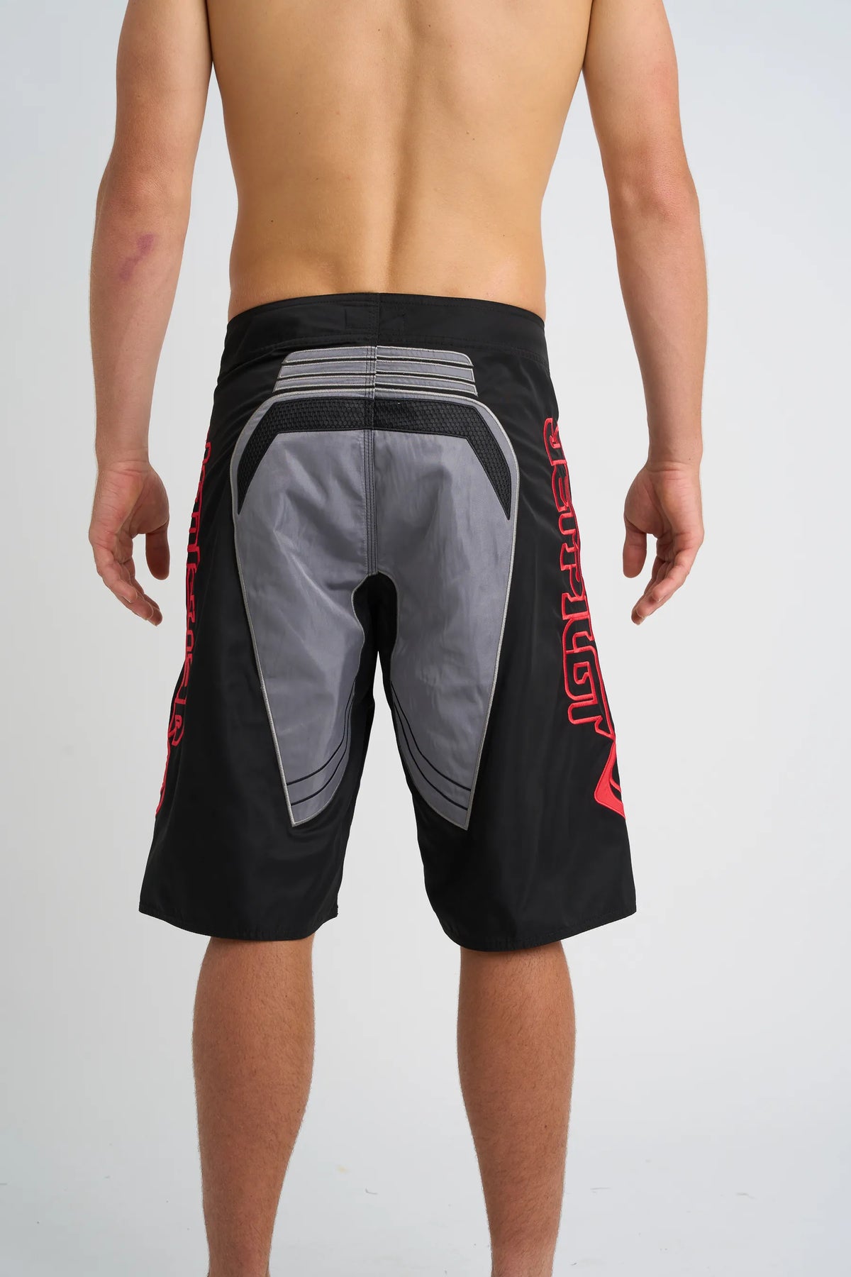 Jetpilot Vintage Moto mens board shorts in Grey — back view