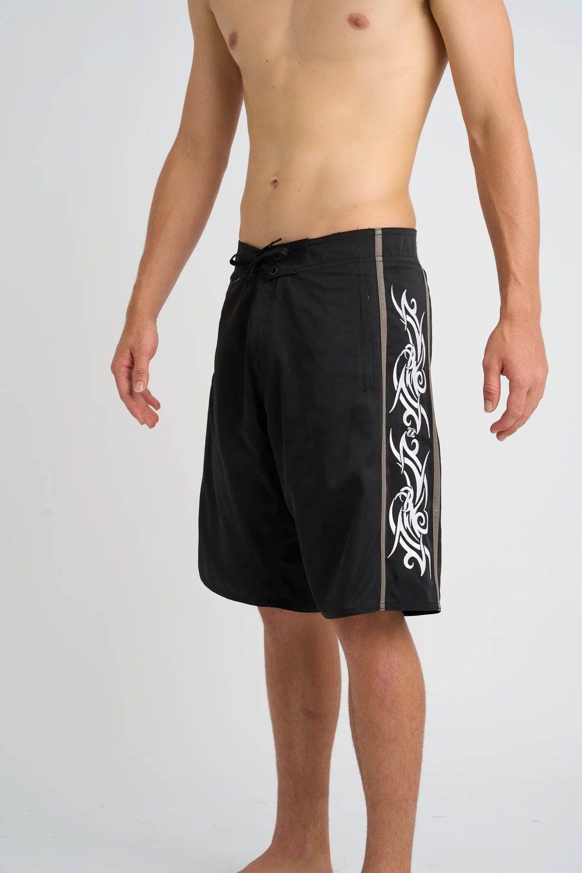 Jetpilot Tribalism mens board shorts in Black — side view