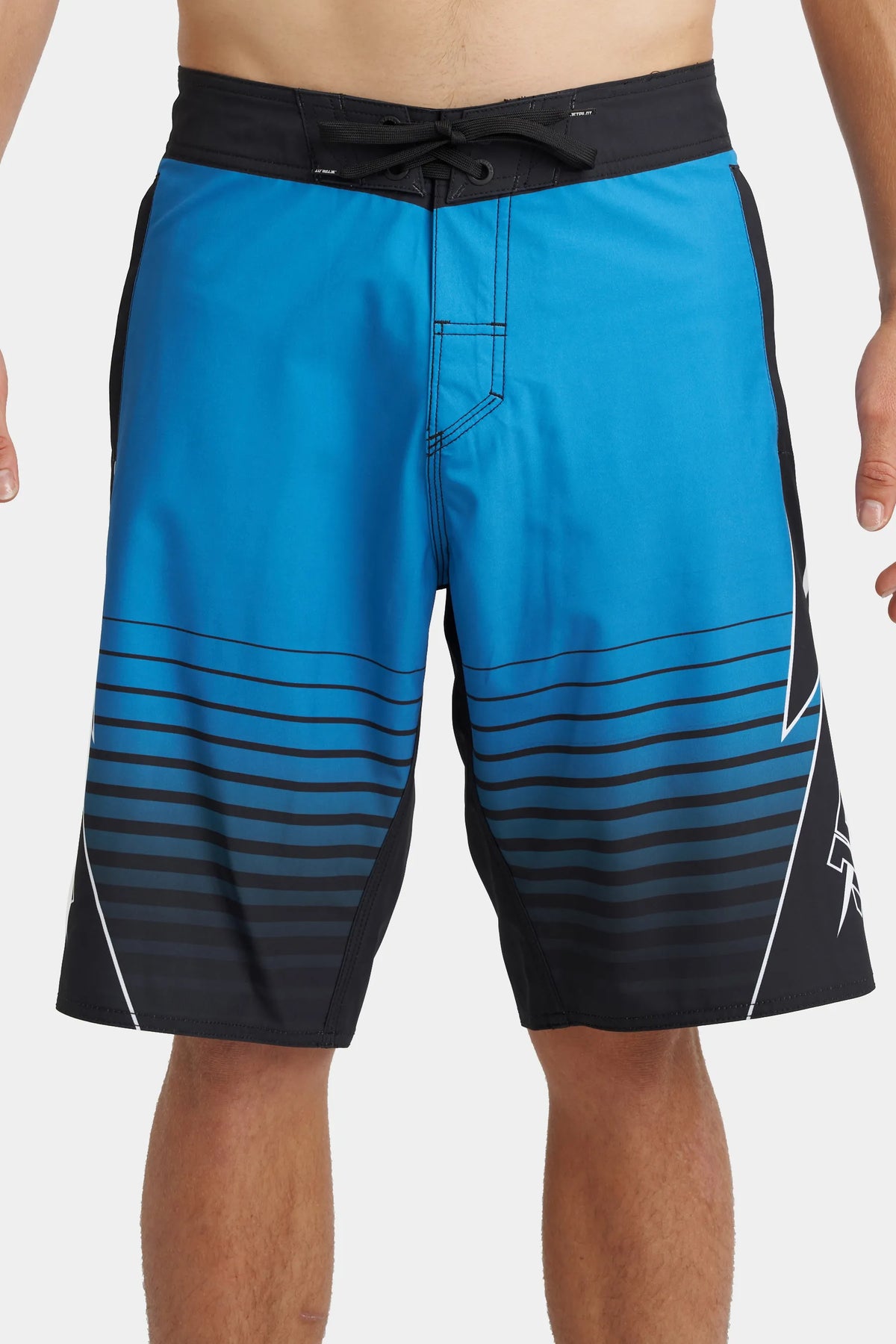 Jetpilot Shockwave mens board shorts in Blue — front view, close-up