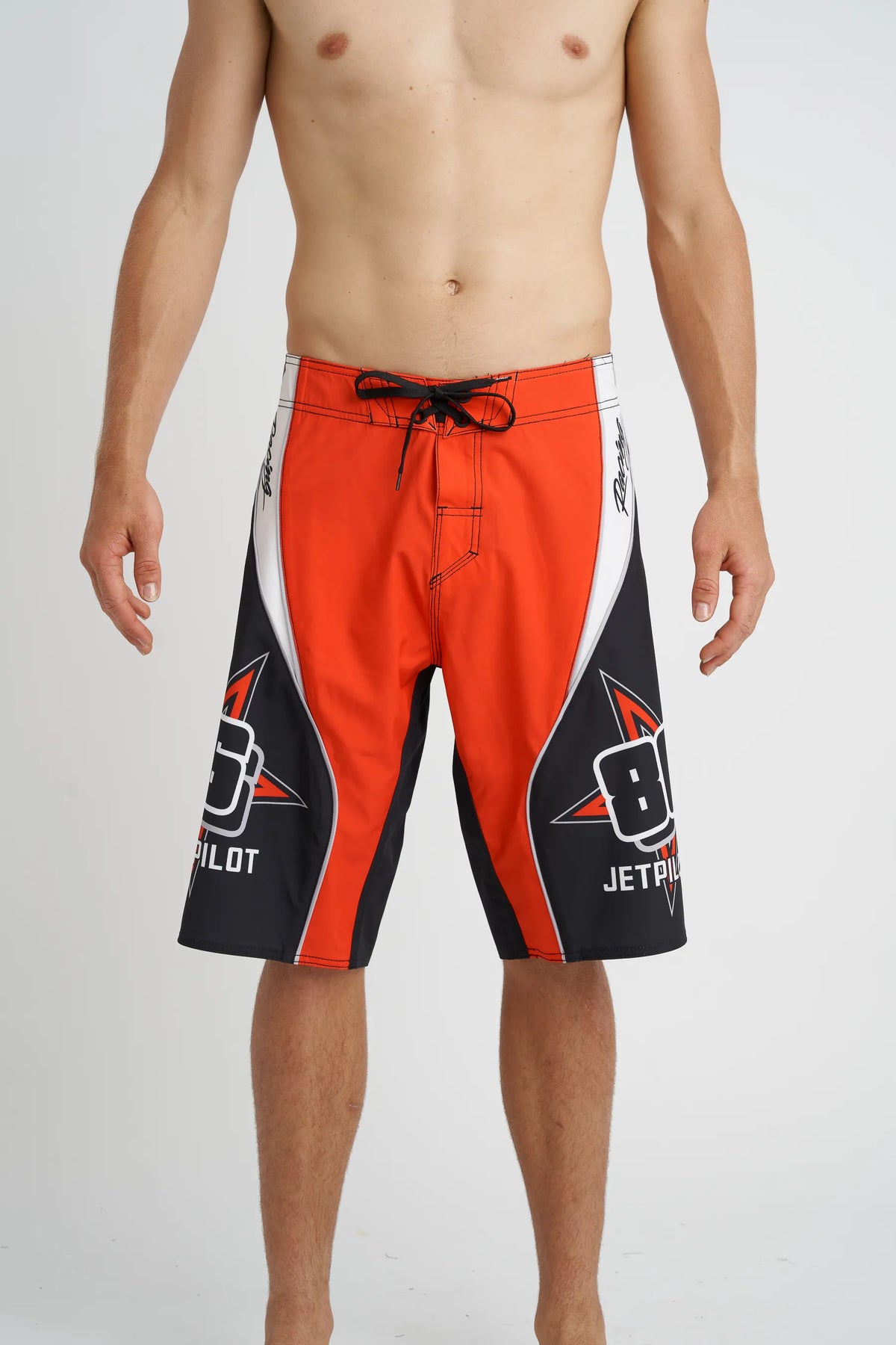 Jetpilot Race Fan mens board shorts in Red — front view