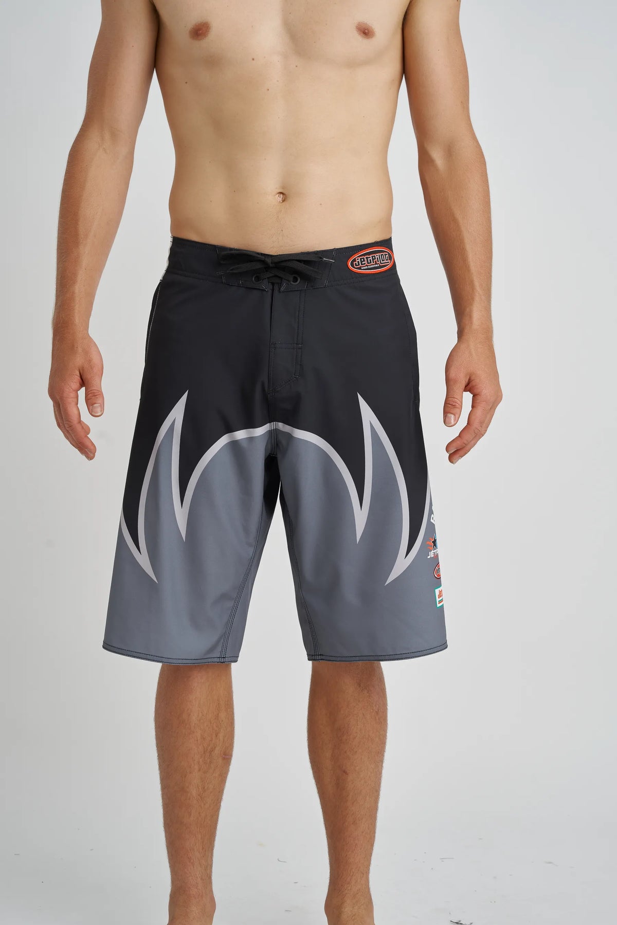 Jetpilot Winged mens board shorts in Grey — front view