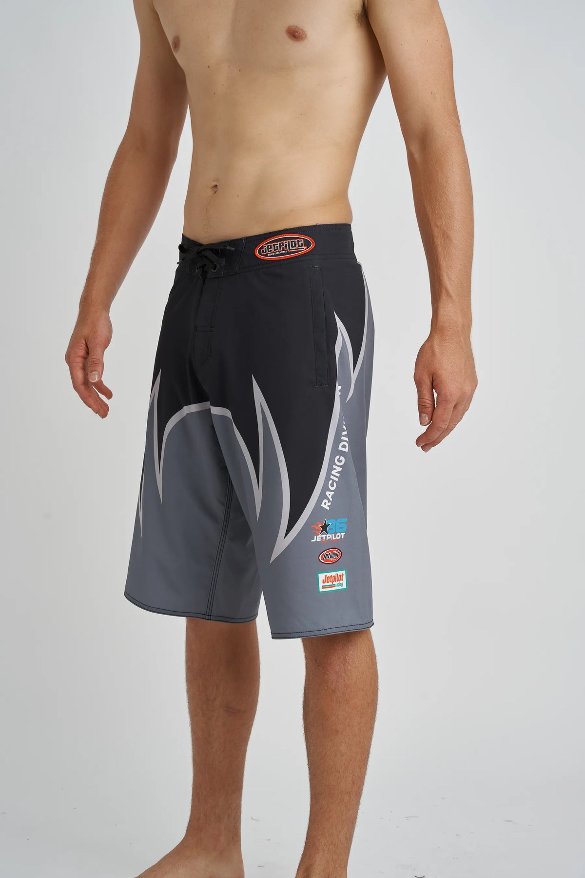 Jetpilot Winged mens board shorts in Grey — side view