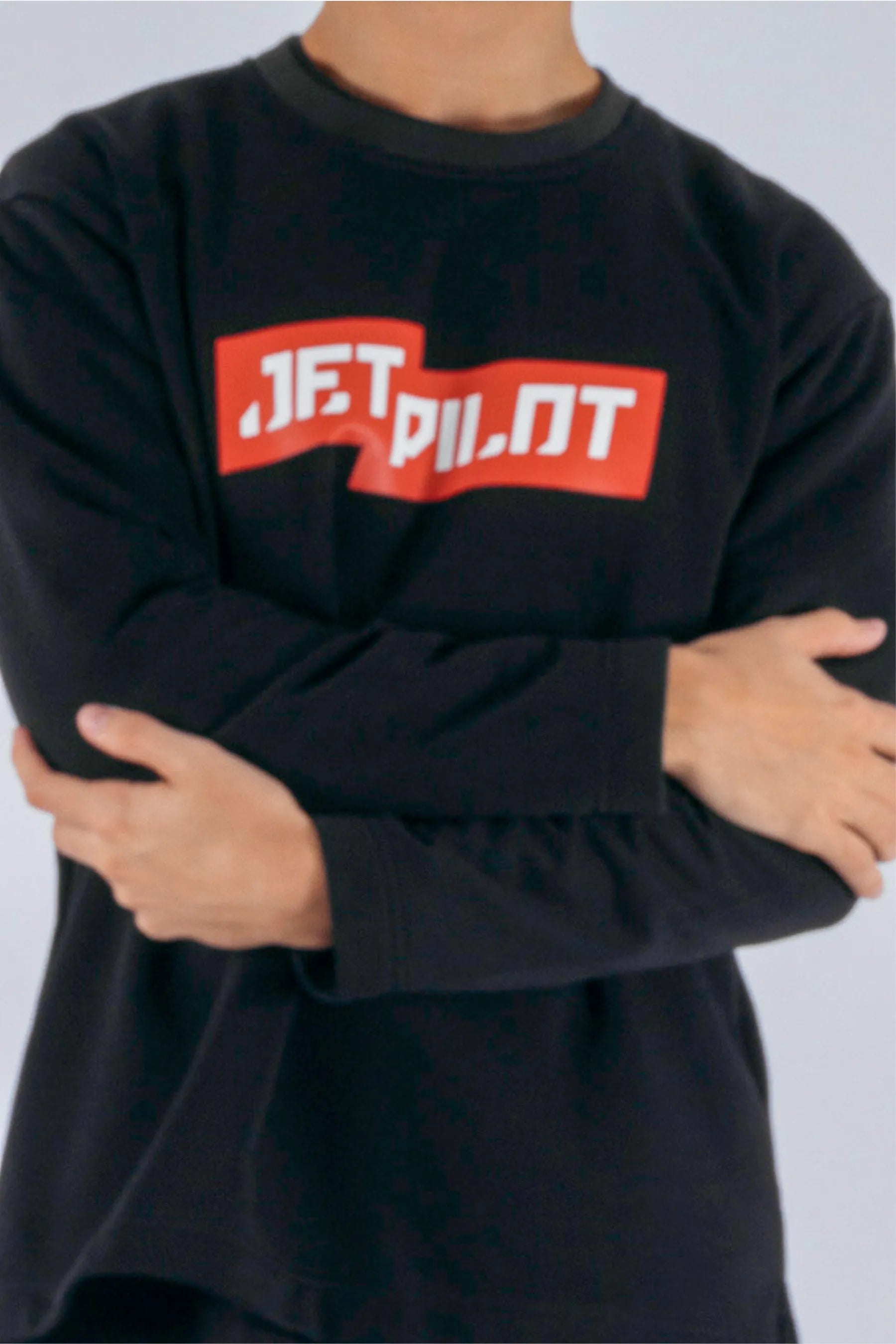 Close up of black crew with red Jetpilot logo — view 5 (3)