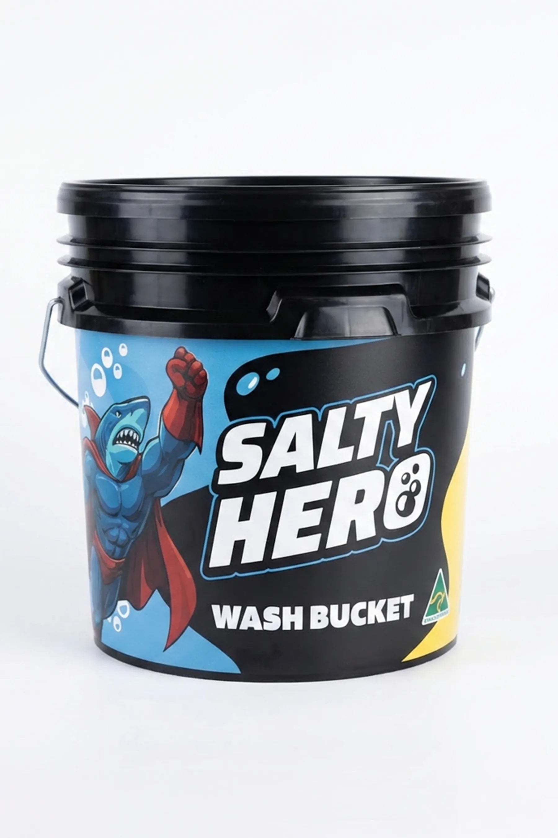 Black Salty Hero foam wash bucket with Salty Hero branding on a white background