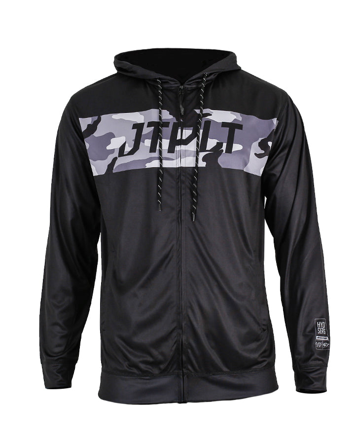 Jetpilot Rx Mens L/S Front Zip Hooded Rashie - Black/Camo